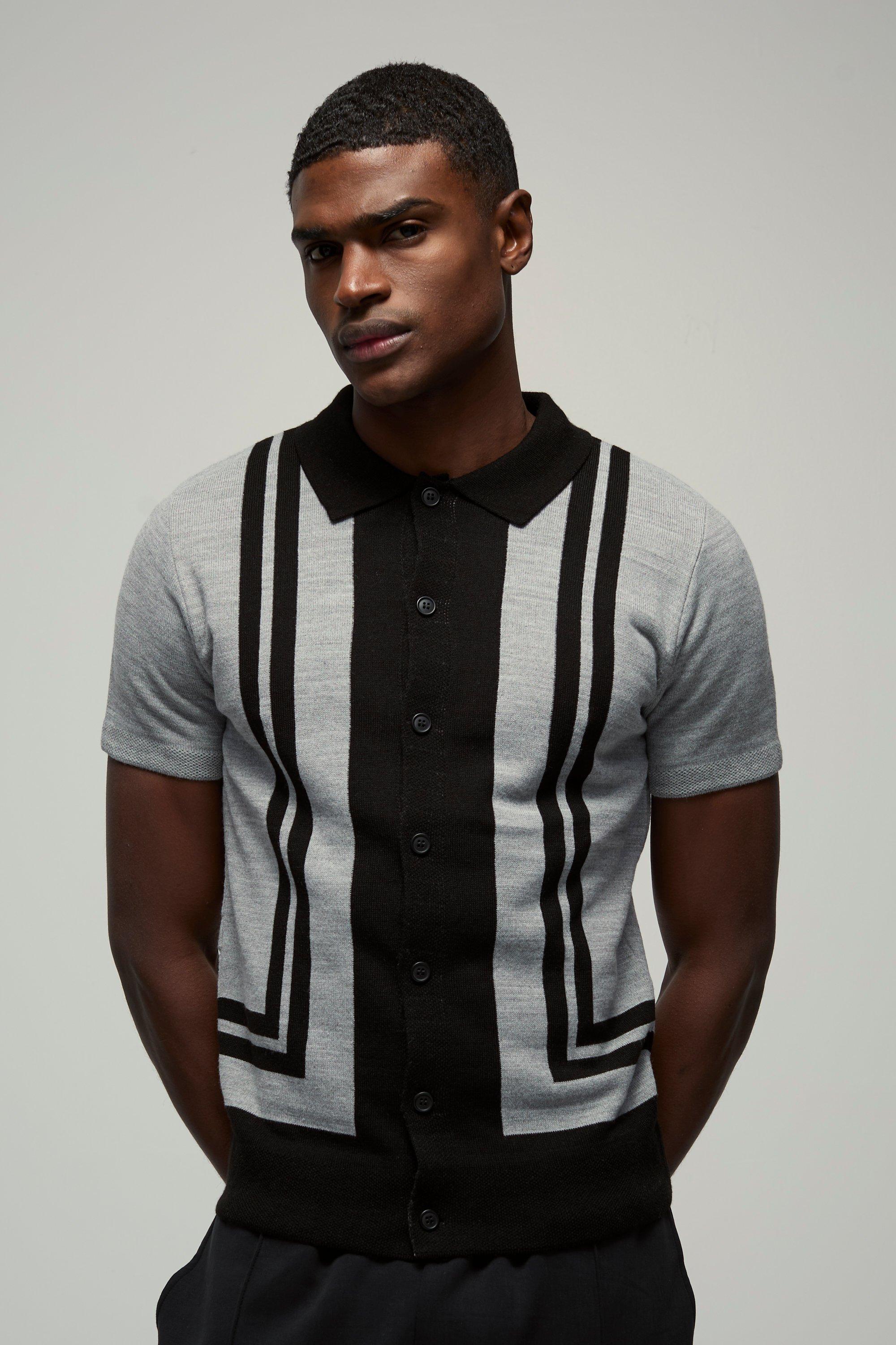Regular Fit Border Stripes Colour Block Knitted Shirt