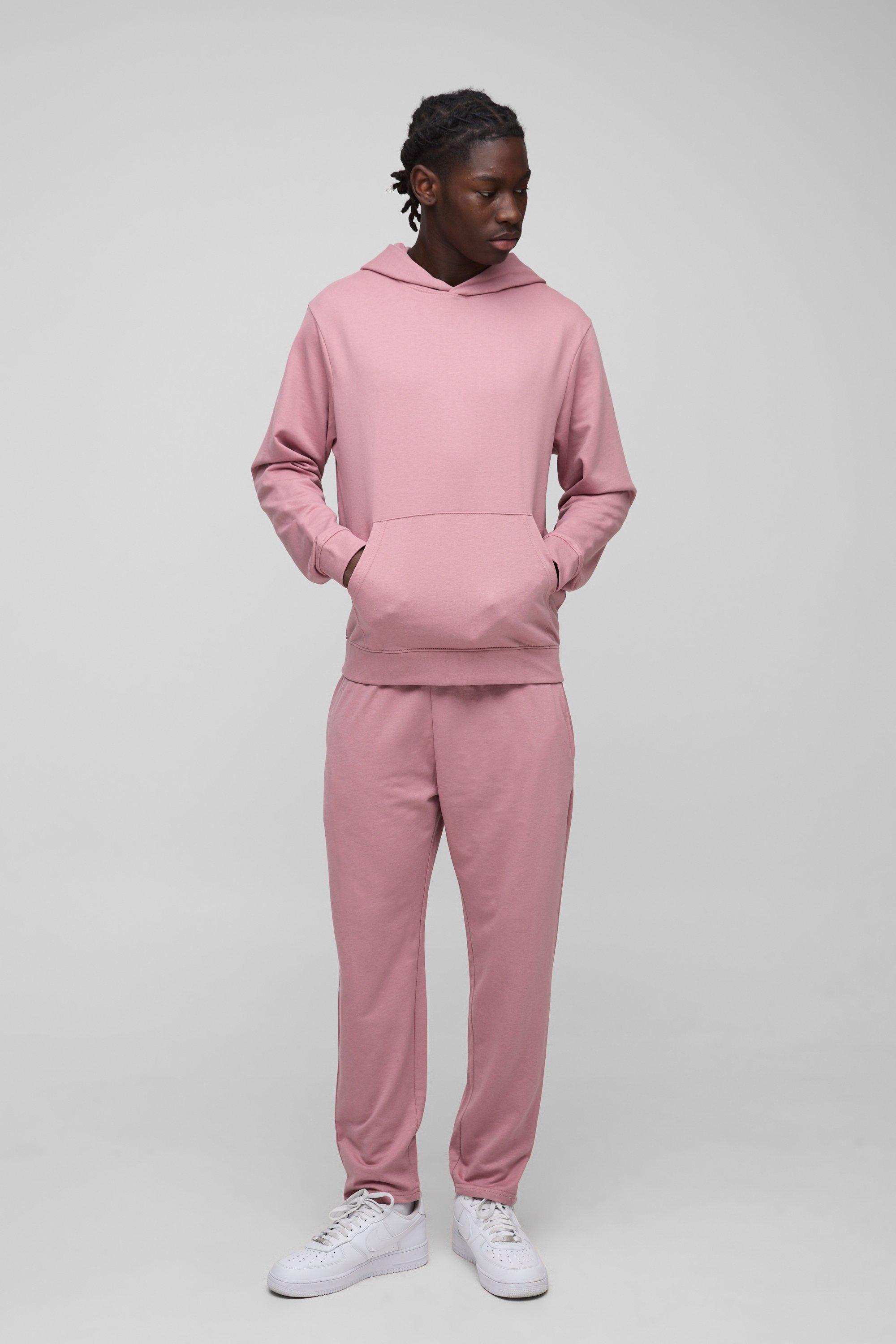 Set felpa Basic leggera con cappuccio ampio e pantaloni tuta affusolati rilassati, Pink