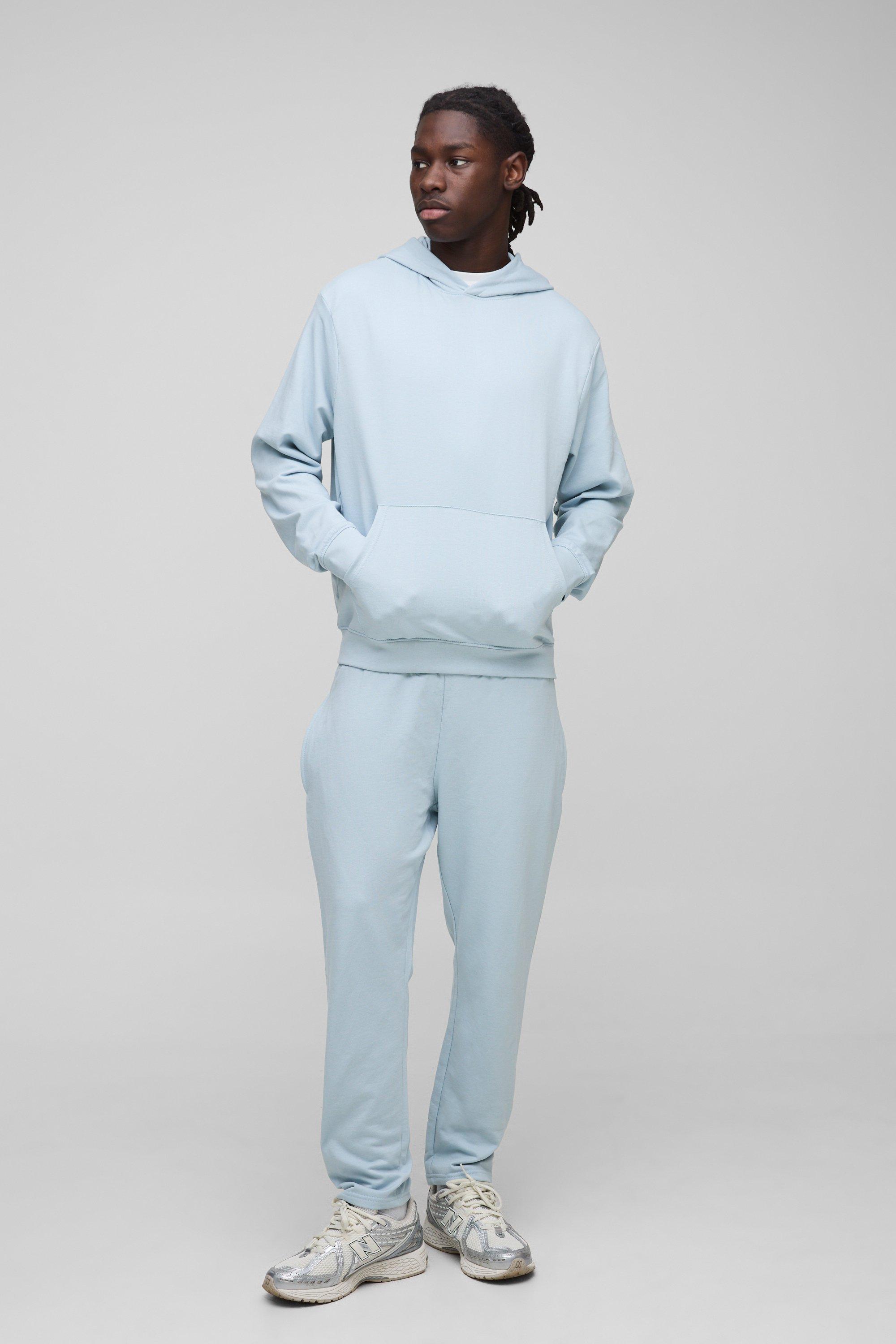 Set felpa Basic leggera con cappuccio ampio e pantaloni tuta affusolati rilassati, Azzurro