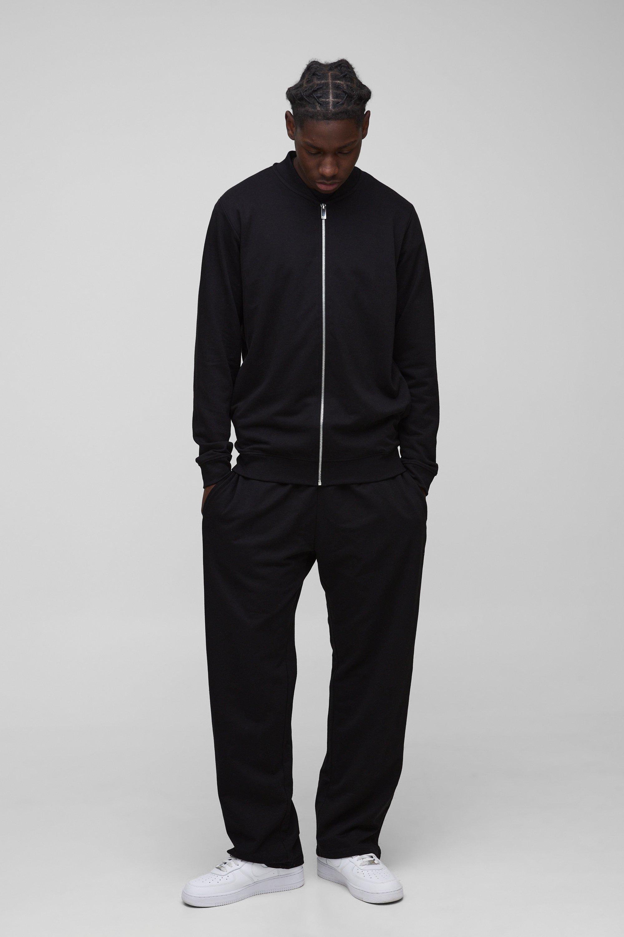 Set giacca Bomber Basic leggera e rilassata & pantaloni tuta dritti, Nero
