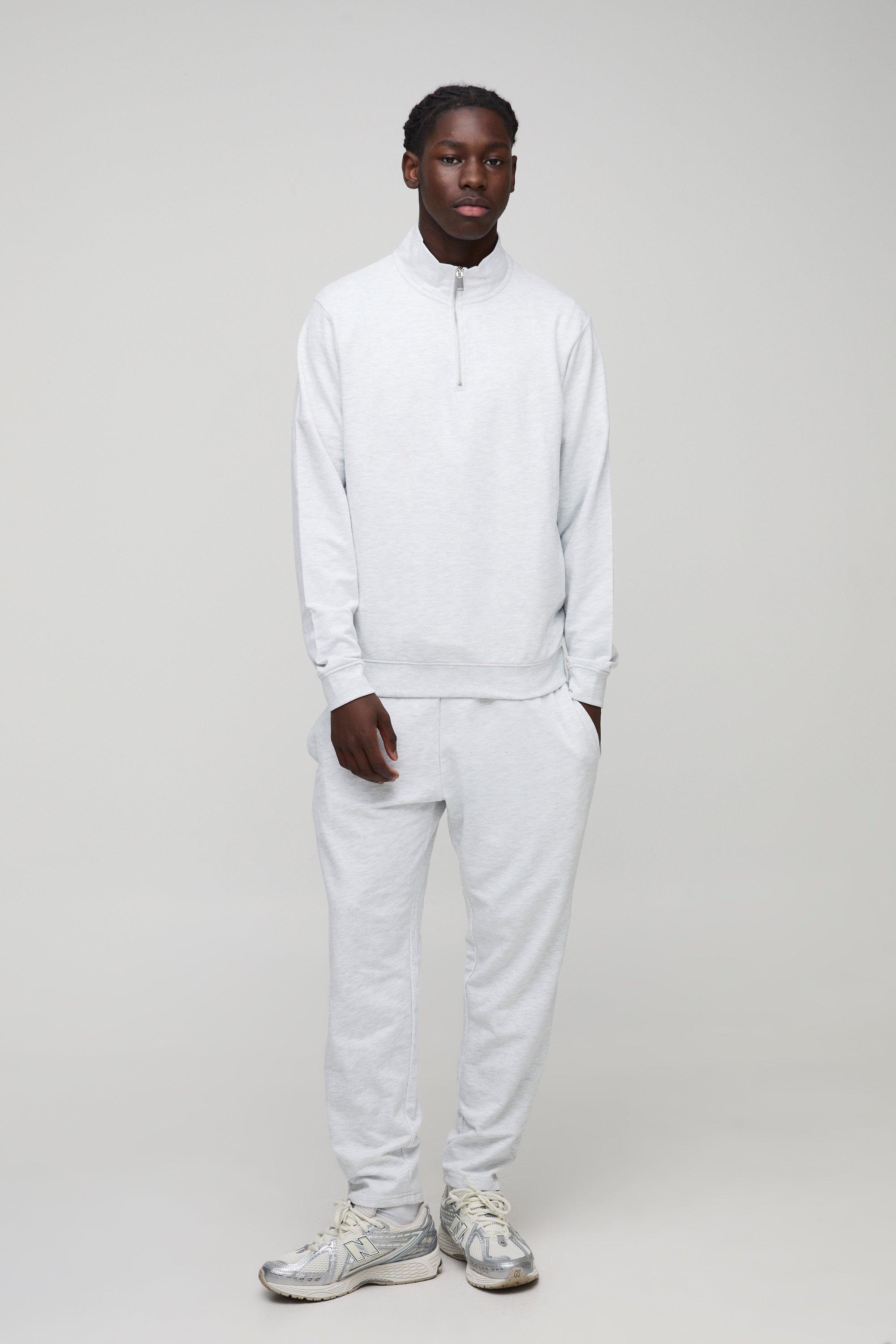 Set felpa leggera Basic con zip corta & pantaloni tuta affusolati rilassati, Grigio