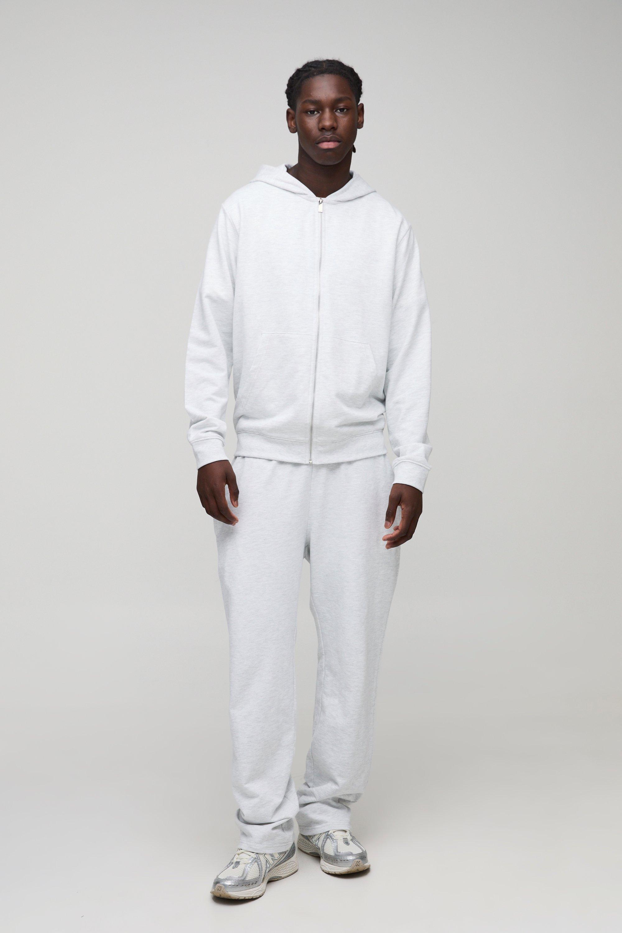 Set felpa Basic leggera con zip e cappuccio & pantaloni tuta dritti, Grigio