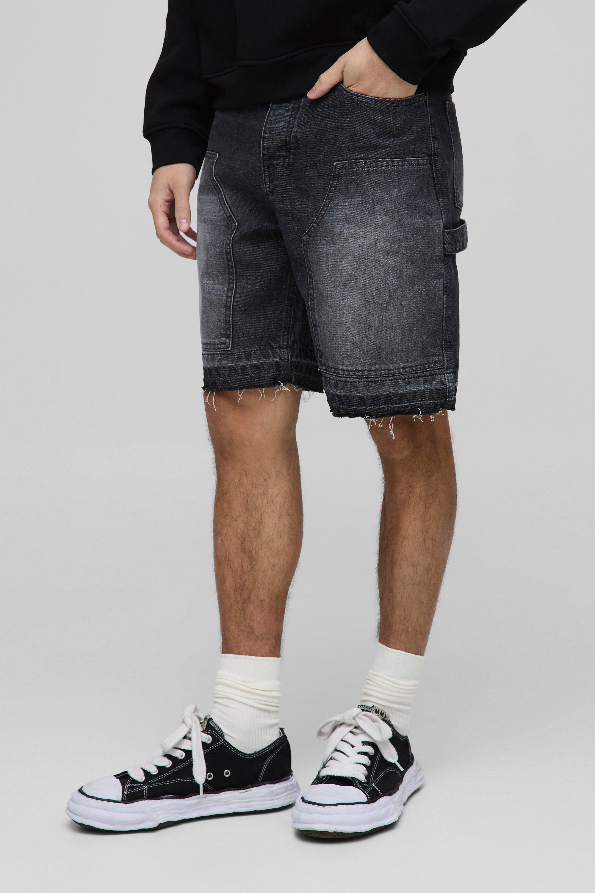Image of Pantaloncini rilassati in denim grigio antico stile Carpenter, Grigio