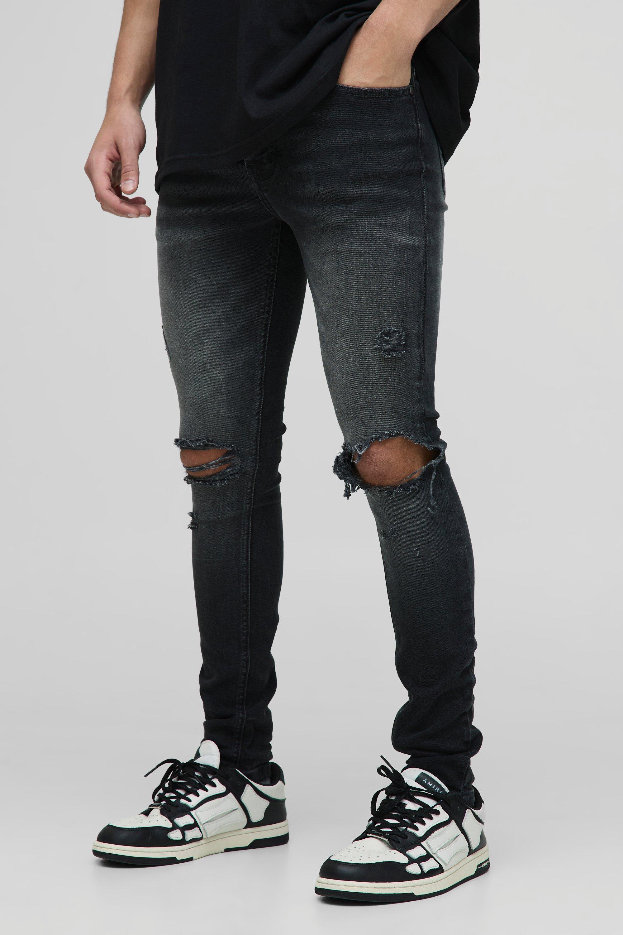 Image of Jeans Super Skinny Fit slavati con strappi sul ginocchio, Grigio