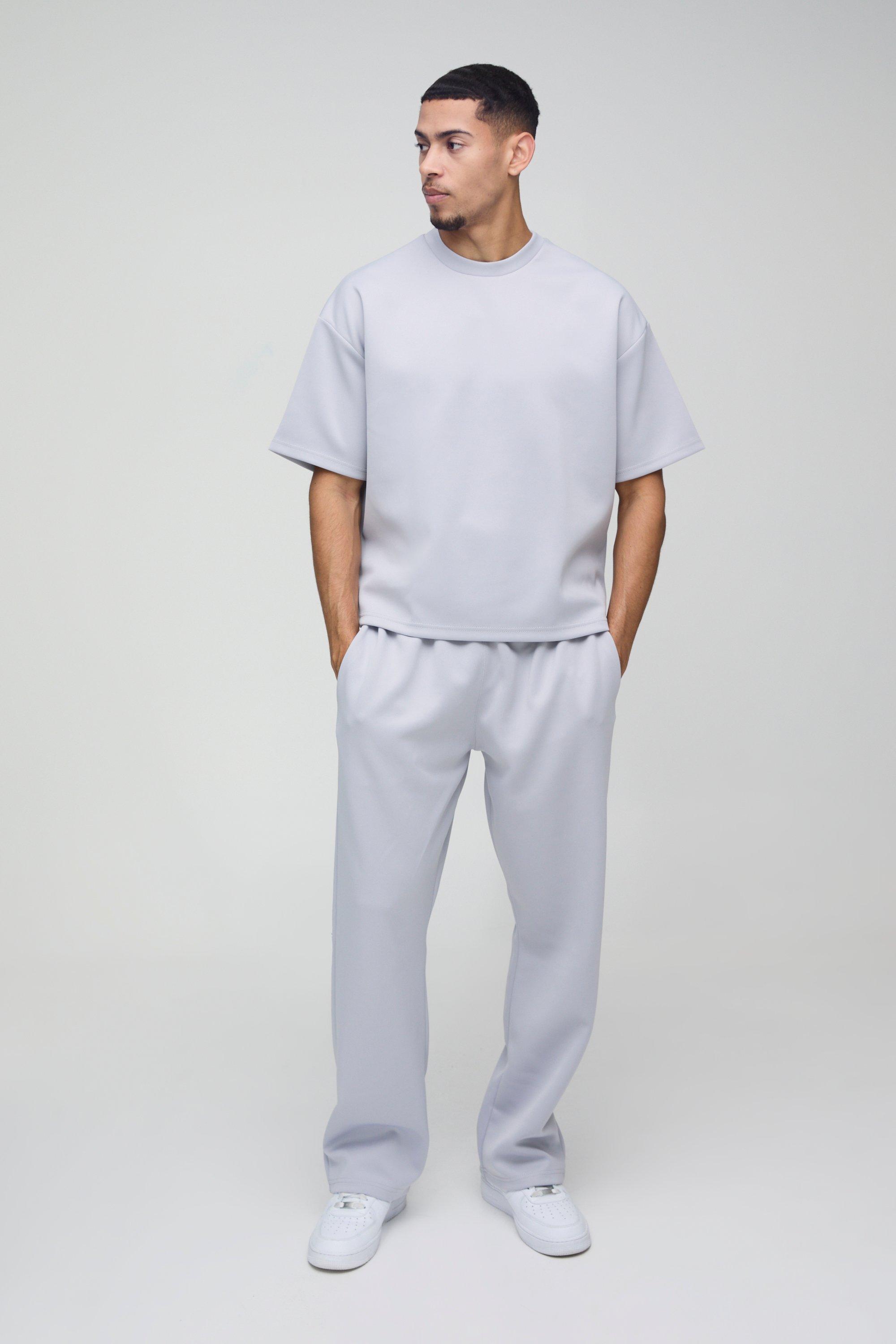 Set T-shirt squadrata oversize in Scuba & pantaloni tuta lunghi, Grigio