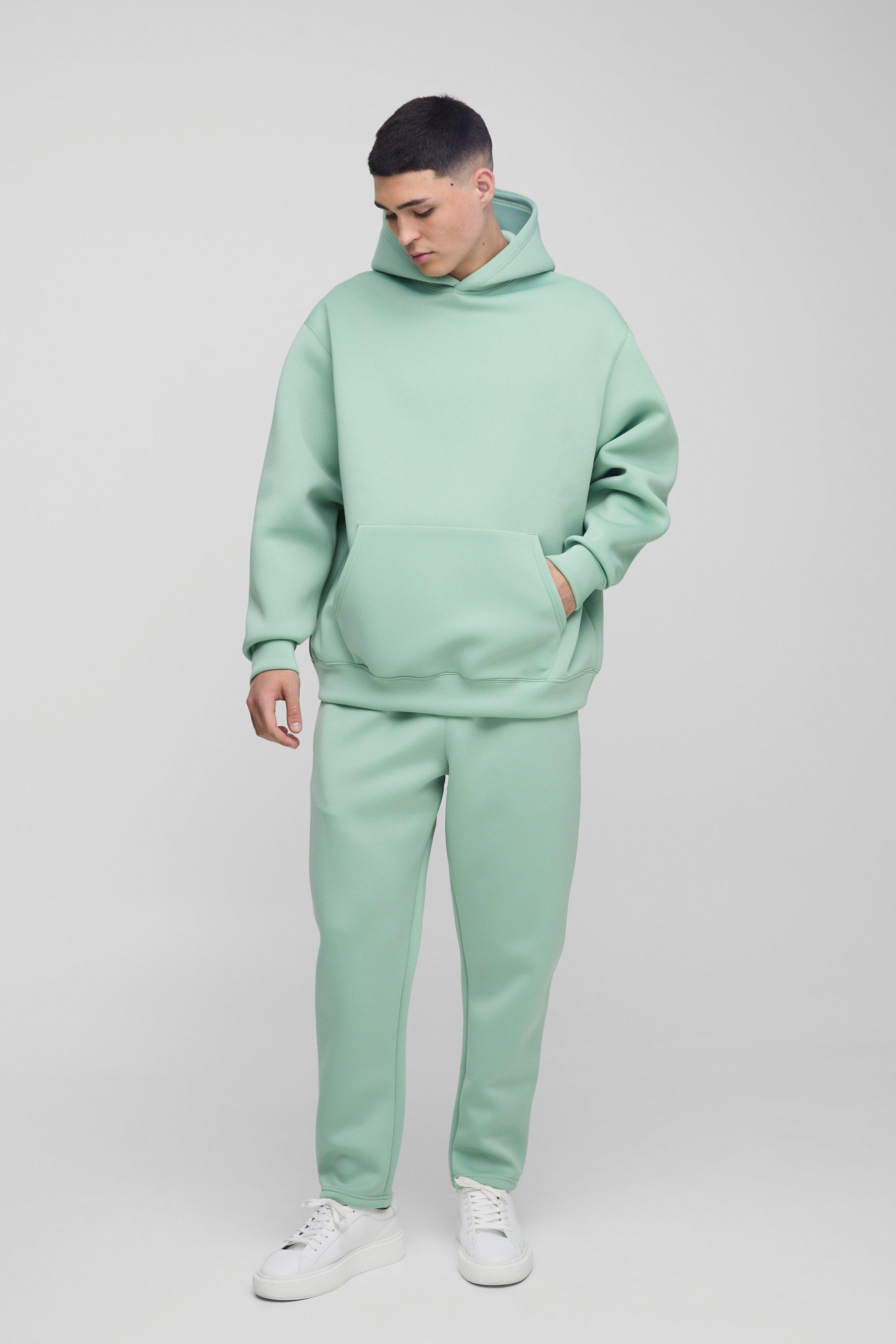 Tuta sportiva oversize in Scuba rivestito con cappuccio, Verde