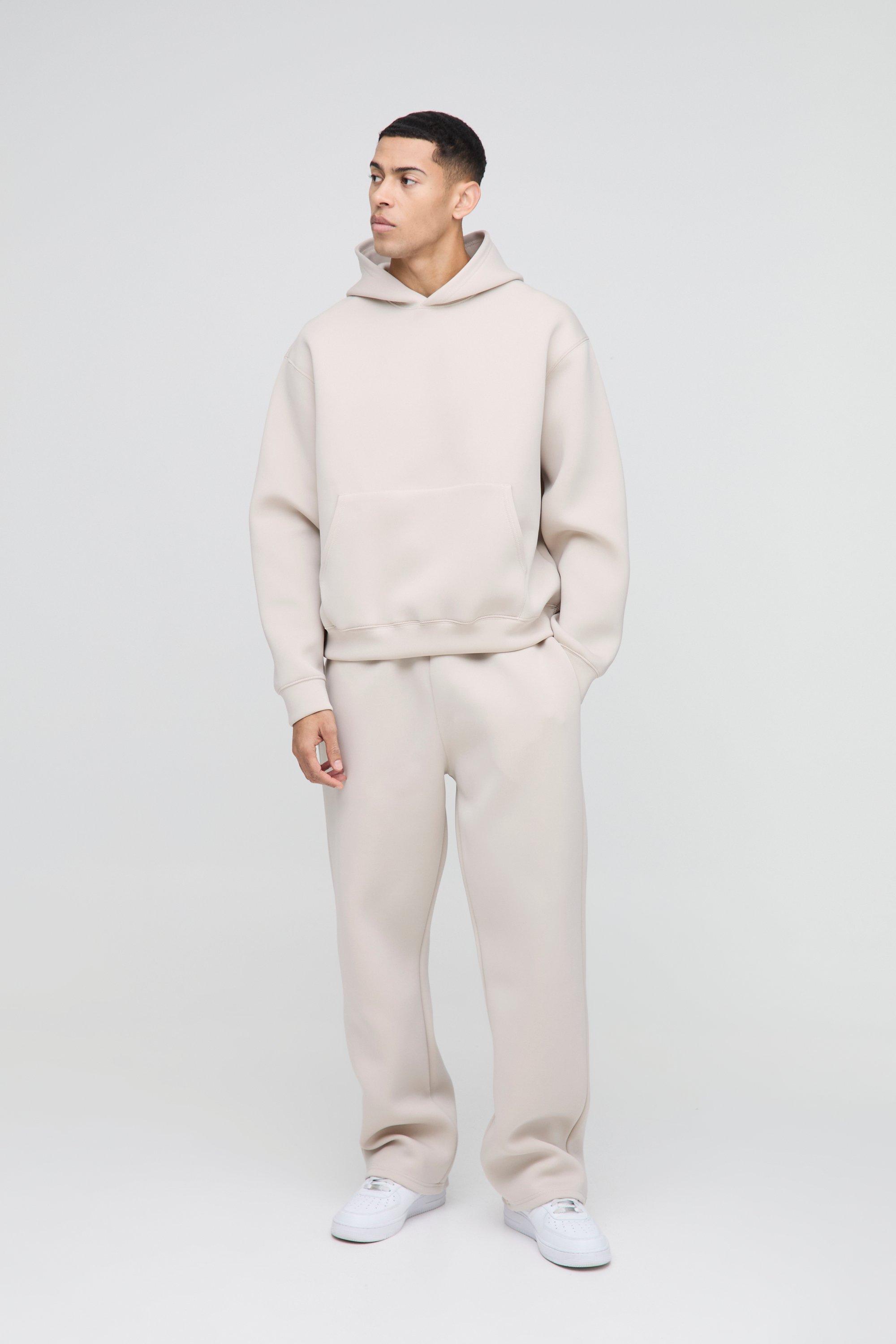 Image of Tuta sportiva squadrata oversize in Scuba rivestito con cappuccio, Beige
