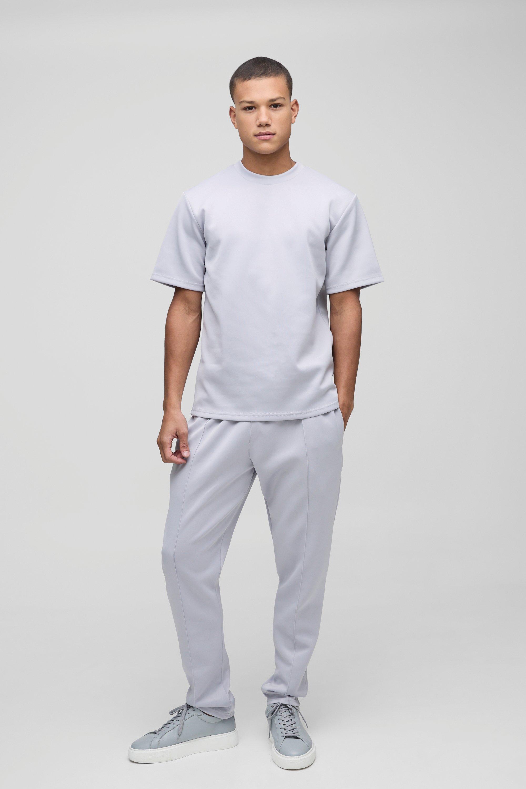 Set T-shirt in Scuba & pantaloni tuta lunghi, Grigio