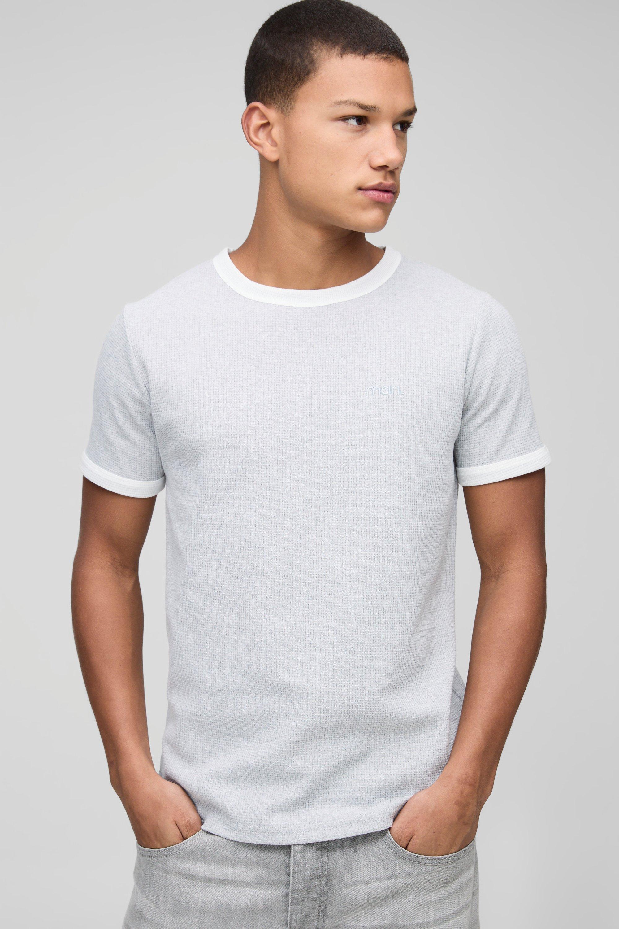 T-shirt Man con ricamo di nido d'ape e anello, Grigio