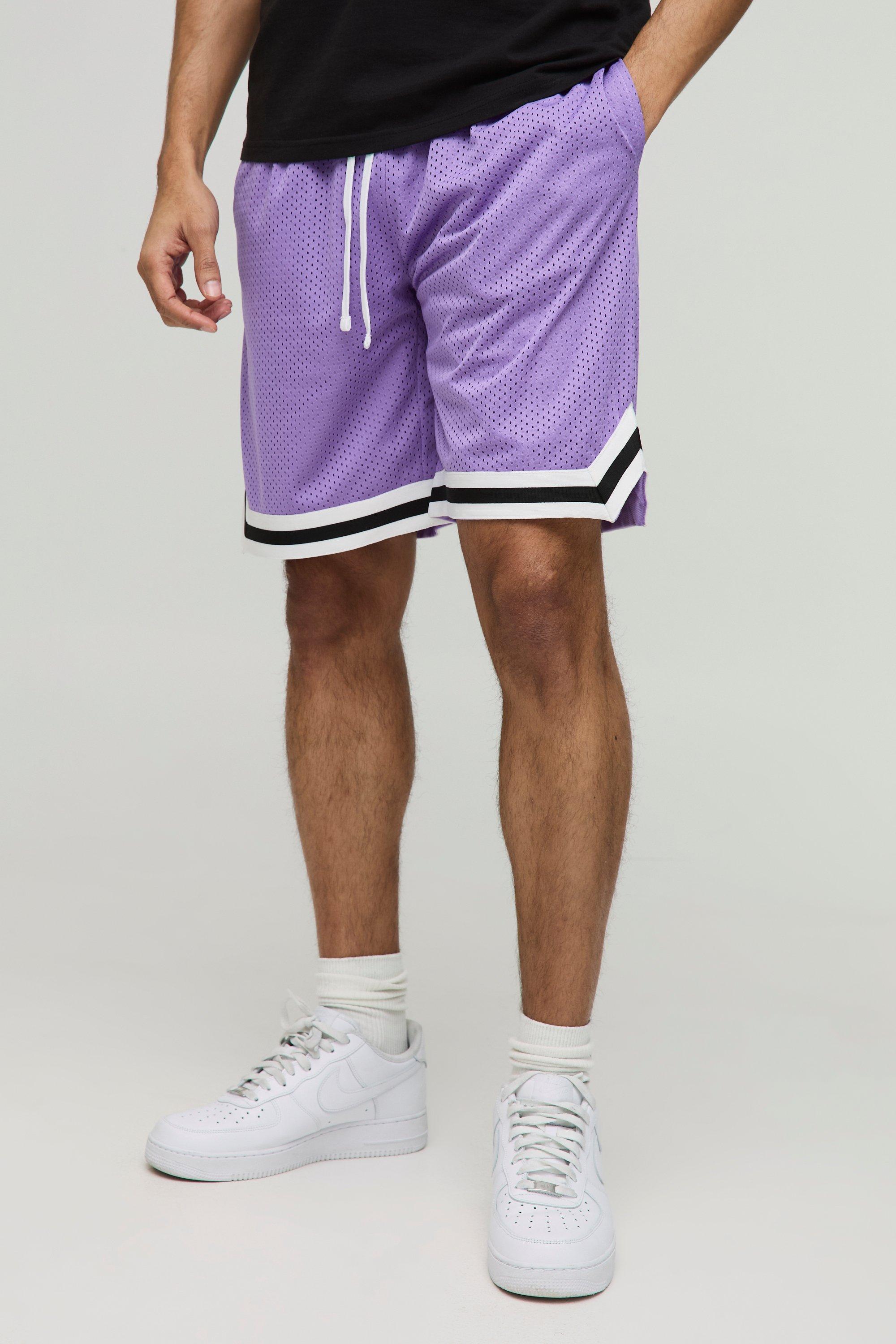 Mens Purple Mid Length Mesh Basketball Shorts, Purple