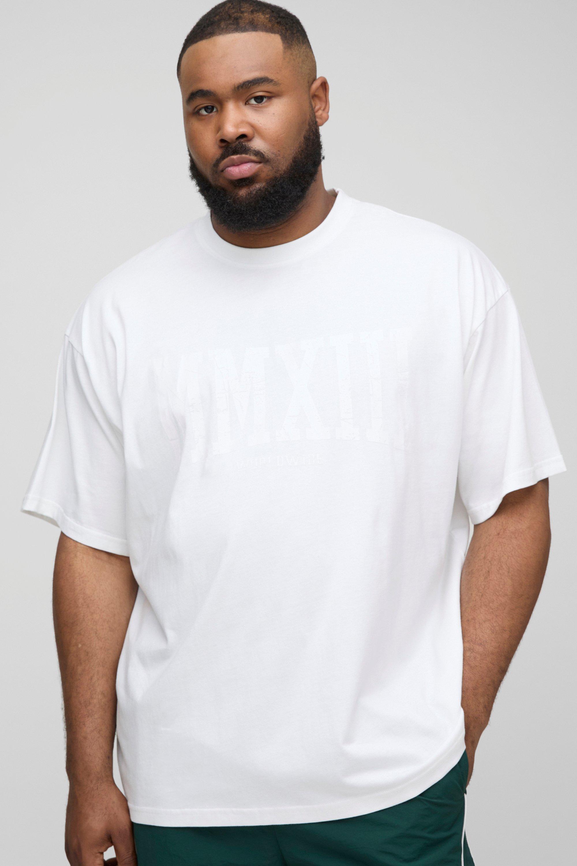 T-shirt Plus Size oversize MMXXIII con stampa craquelé, Bianco