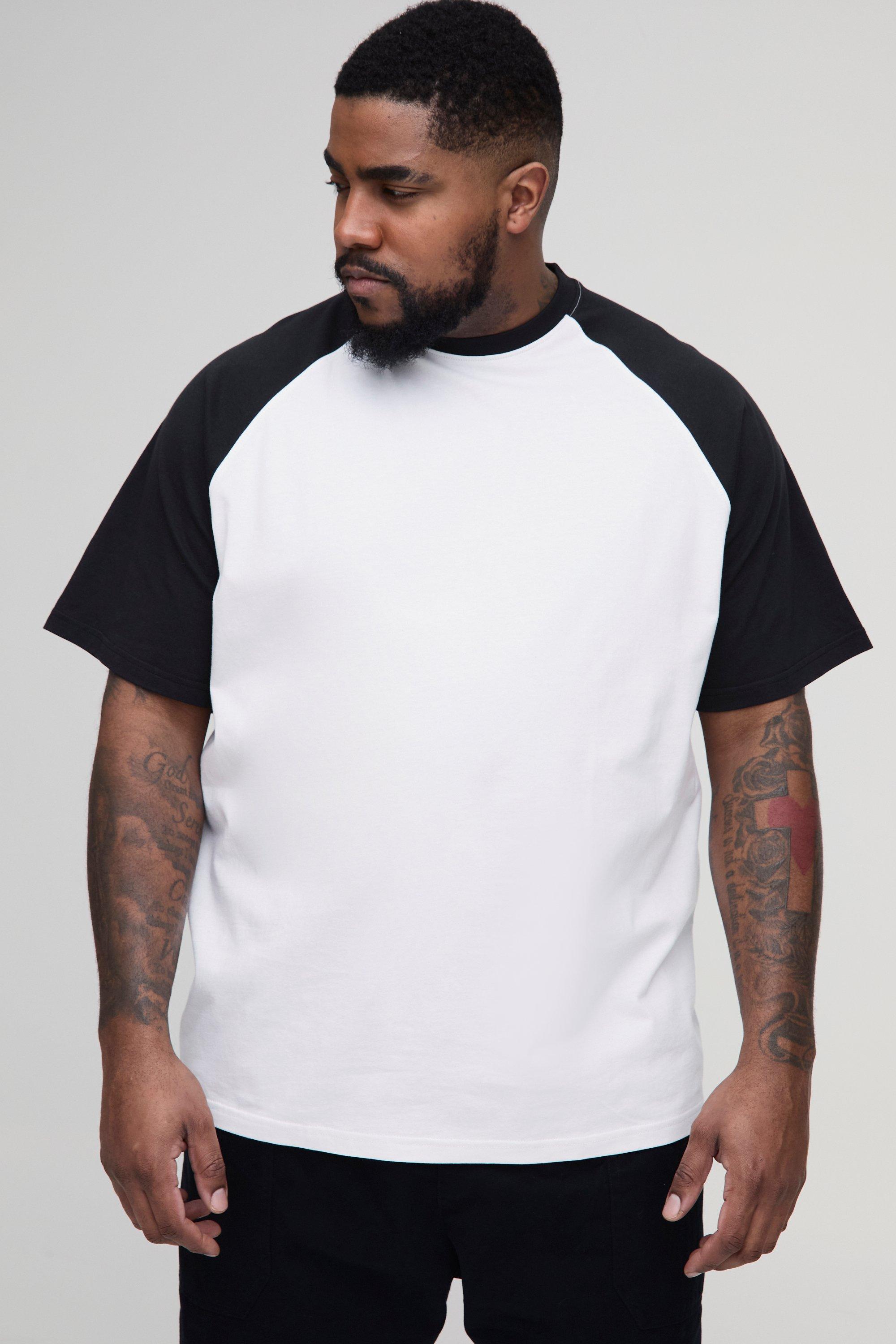 Mens White Plus Regular Fit Raglan Sleeve T-Shirt, White