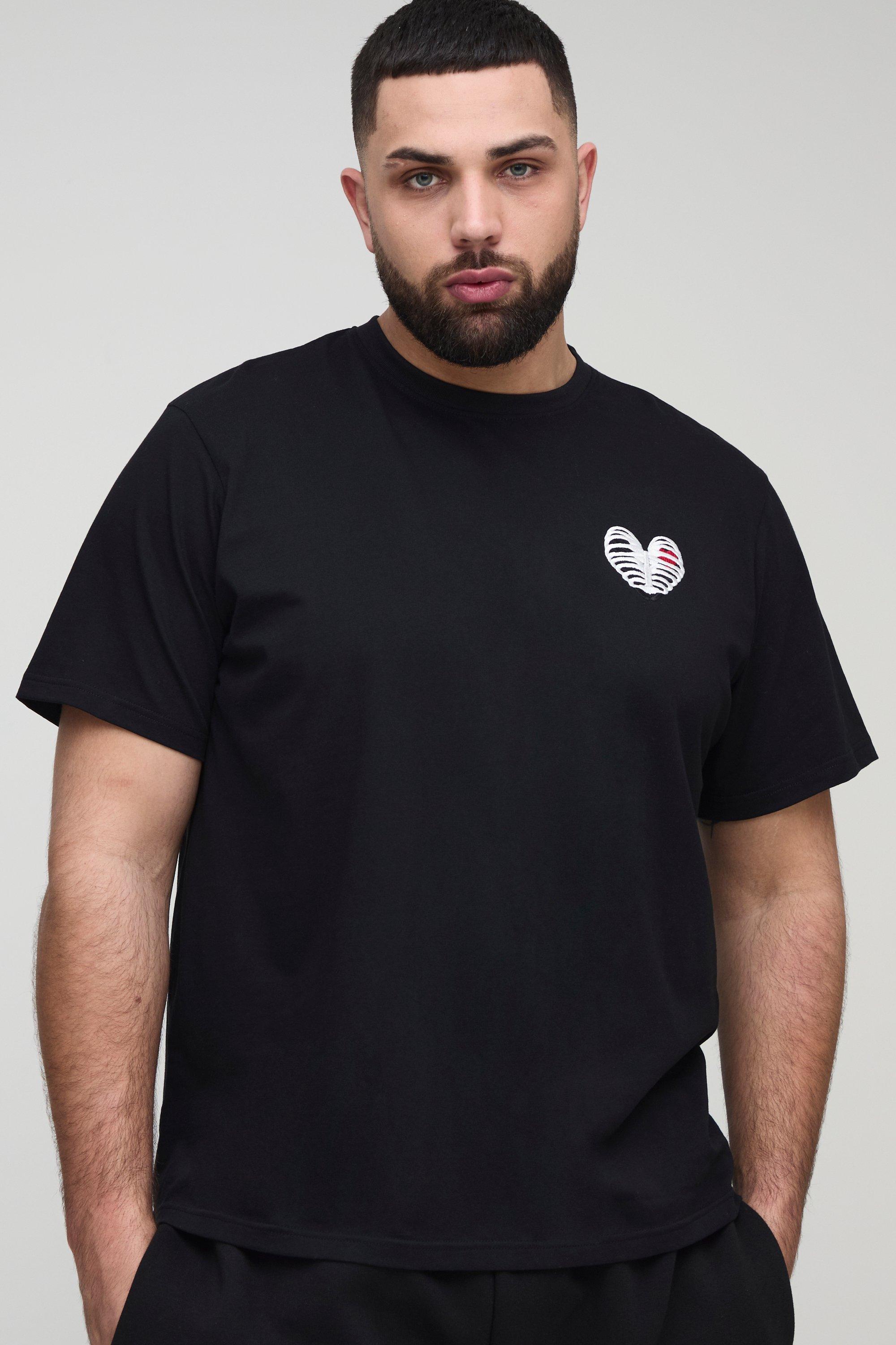 Image of T-shirt Plus Size con ricamo di scheletro e cuore, Nero