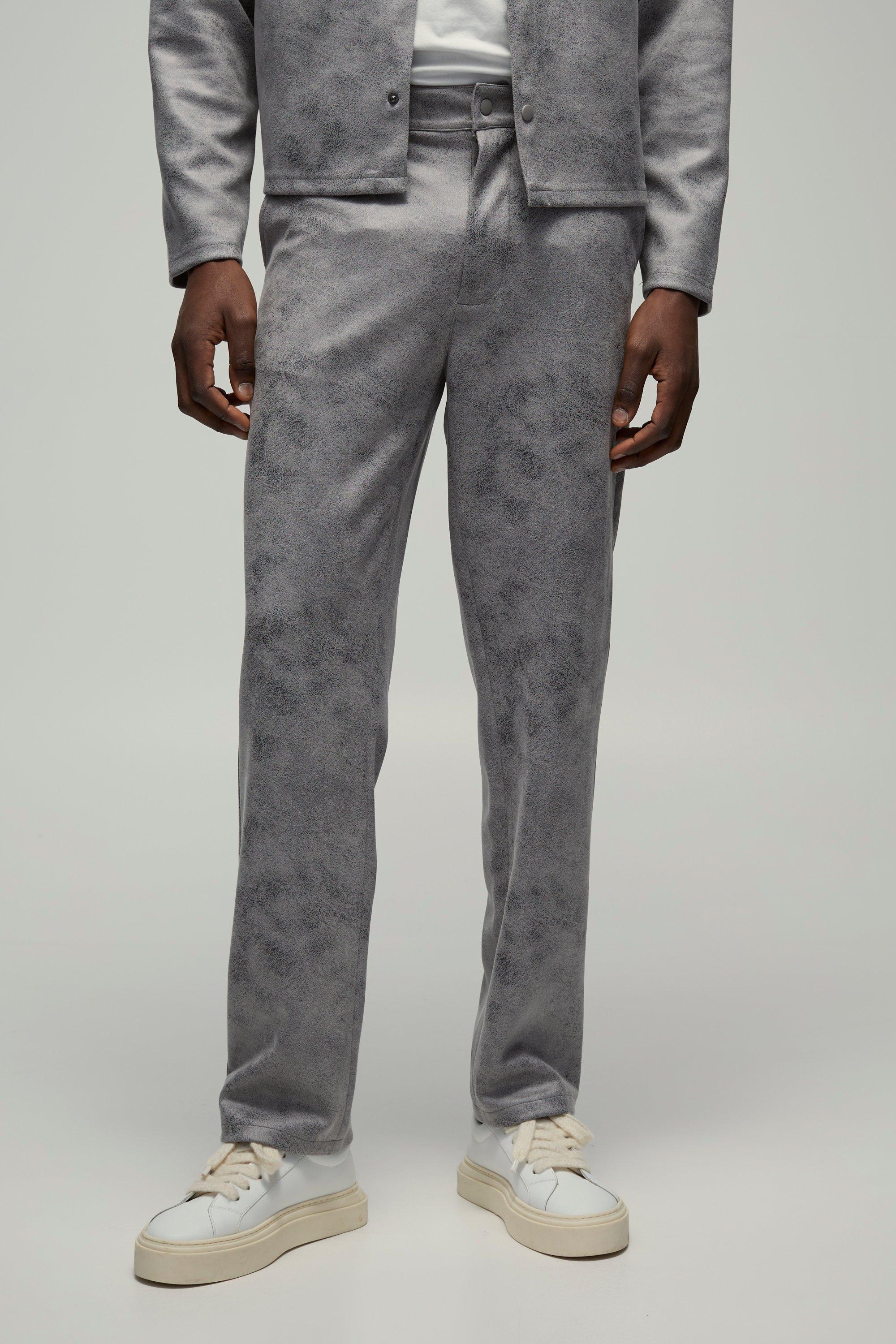 Image of Pantaloni dritti in suedette anticate con fascia fissa in vita, Grigio