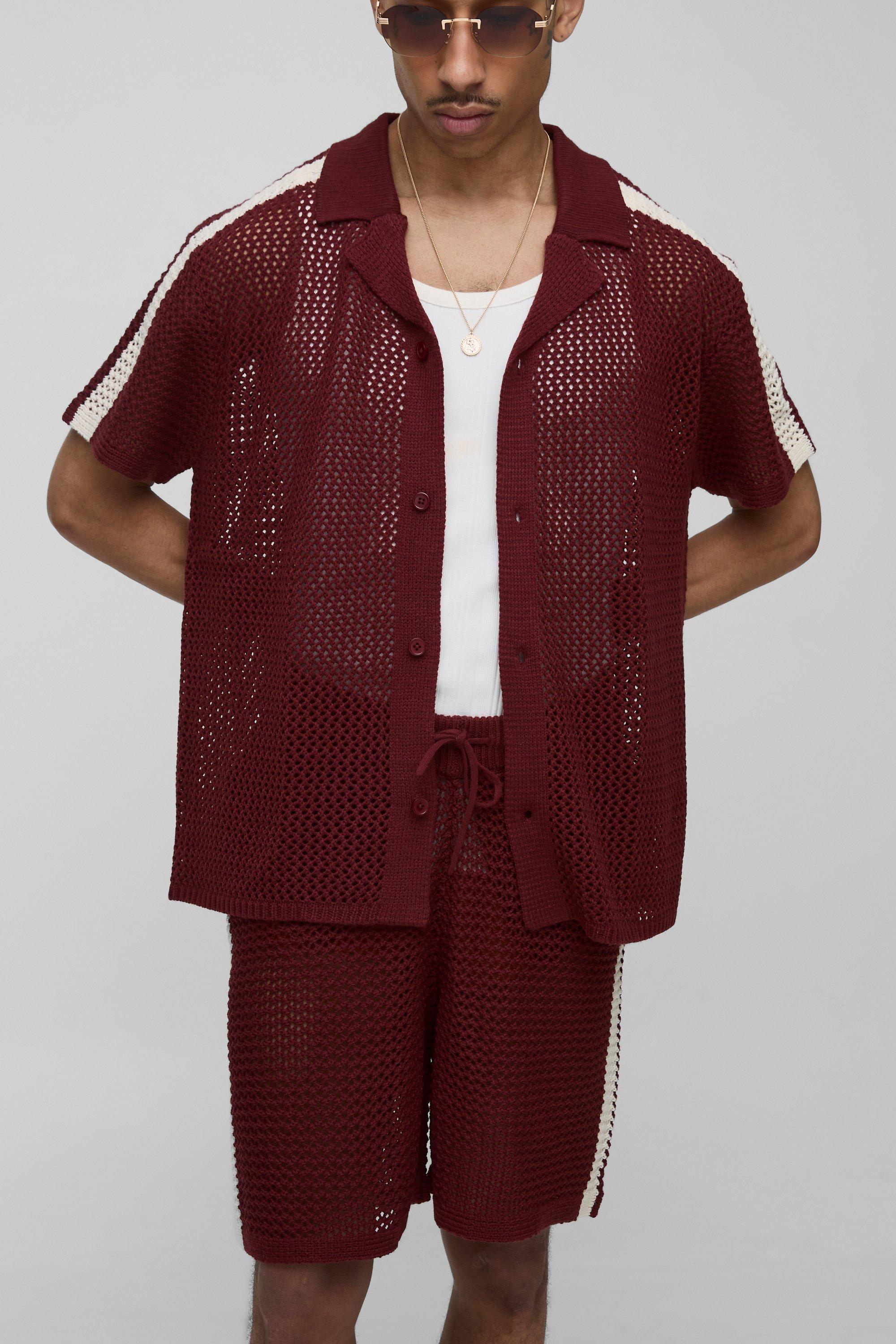 Boxy Fit Revere Collar Stripe Side Knitted Short Polo Set