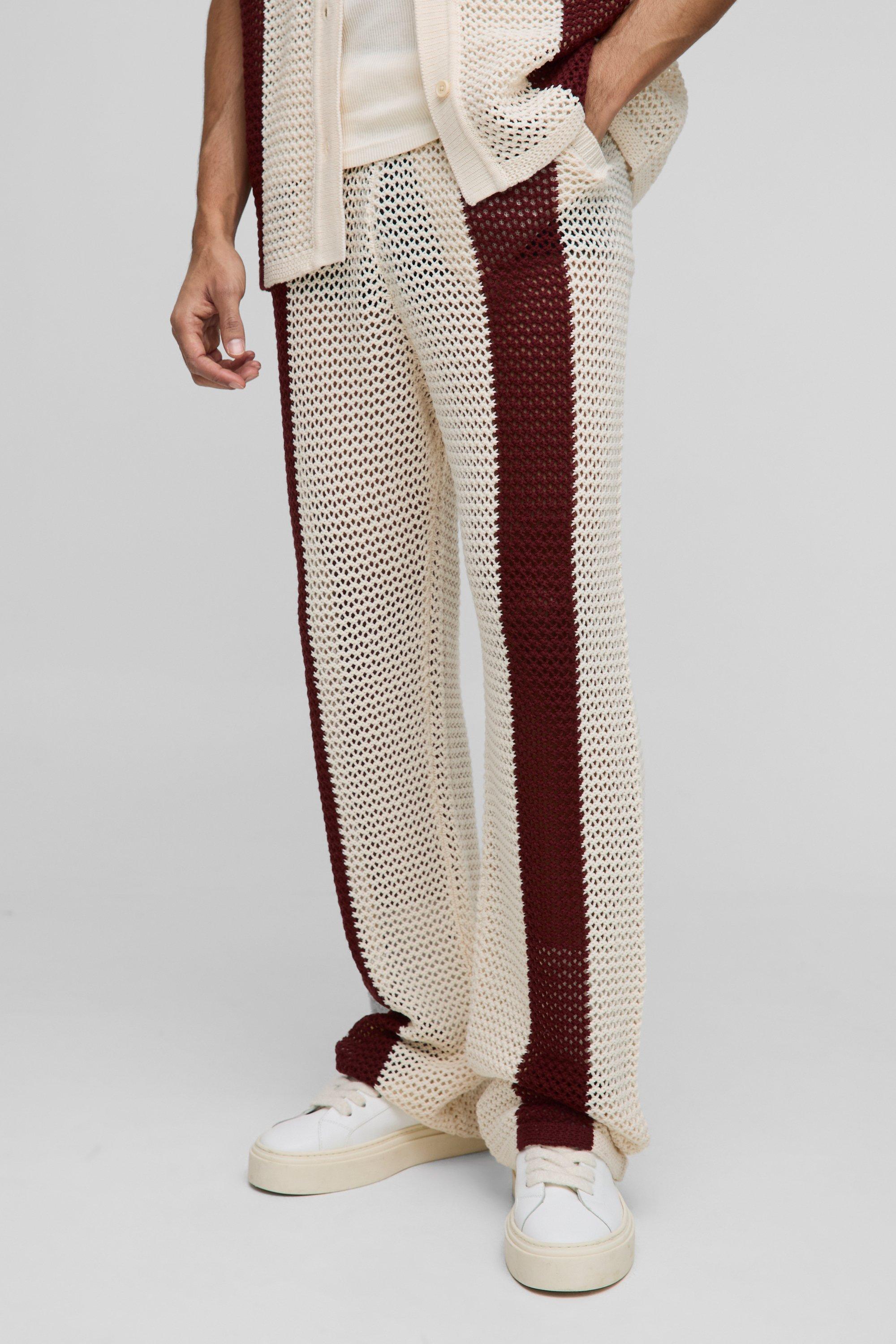 Relaxed Fit Split Hem Open Stitch Stripe Knitted Joggers