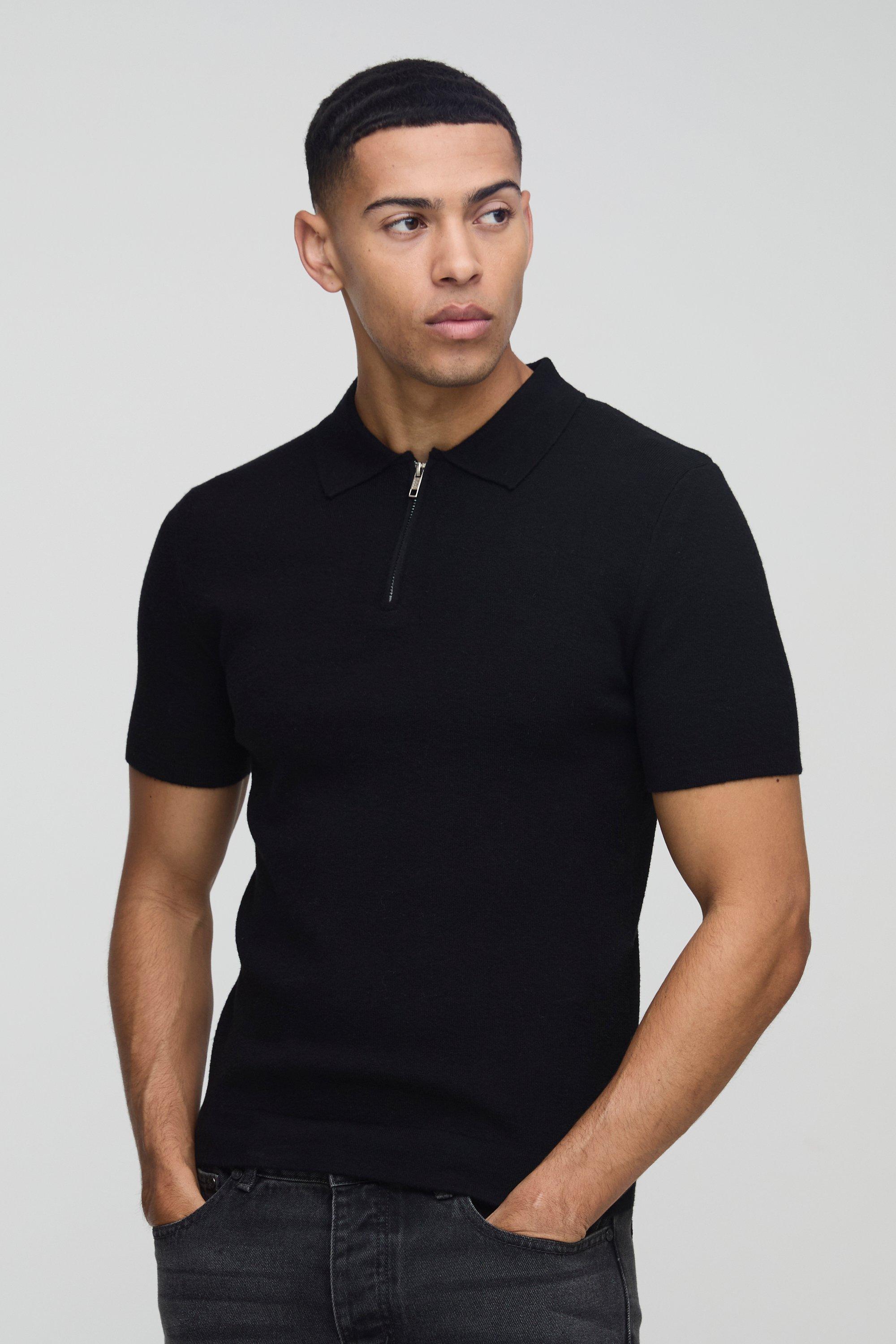 Muscle Fit Zip Neck Knitted Polo