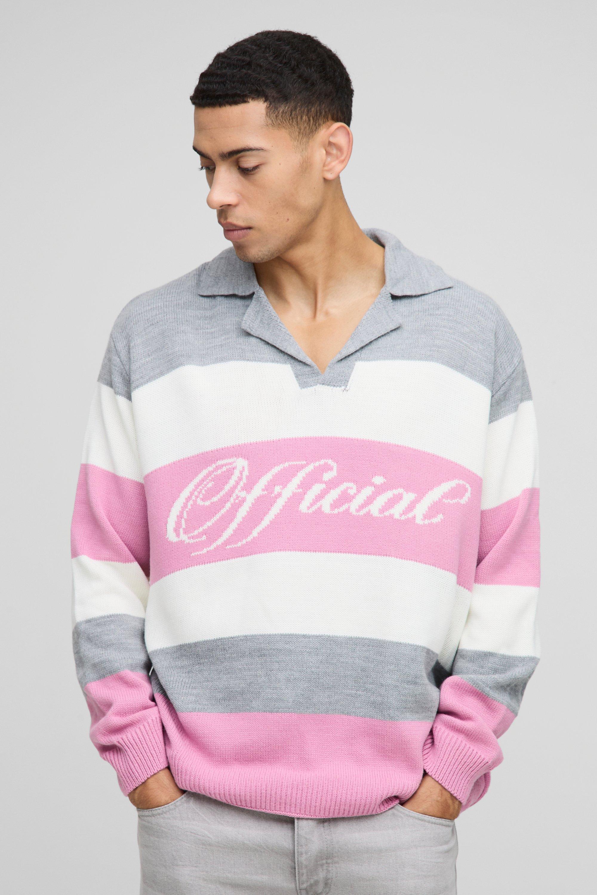 Pullover oversize in maglia stile polo con colletto e rever, Pink