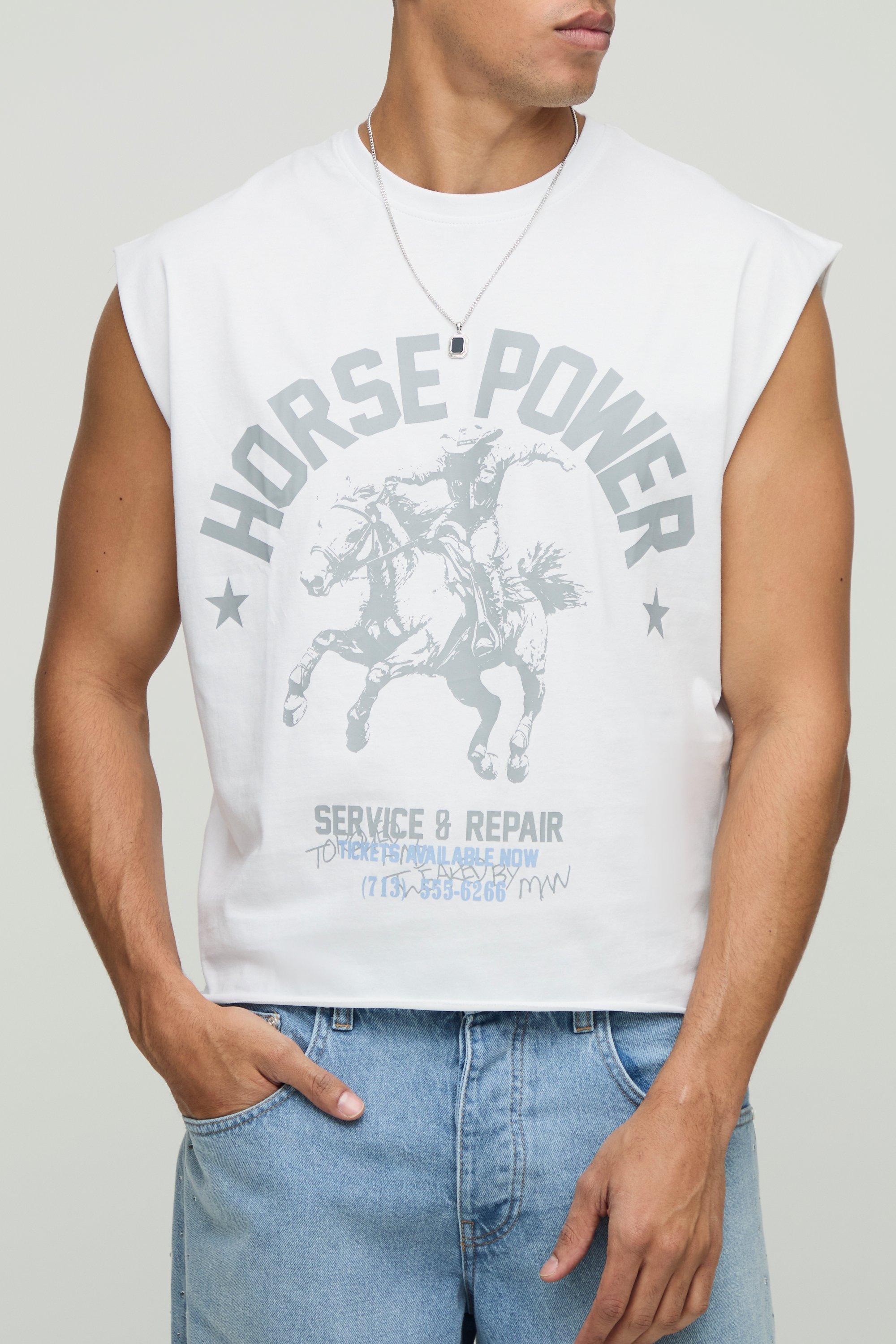 Image of Canotta squadrata oversize con grafica Western, Bianco