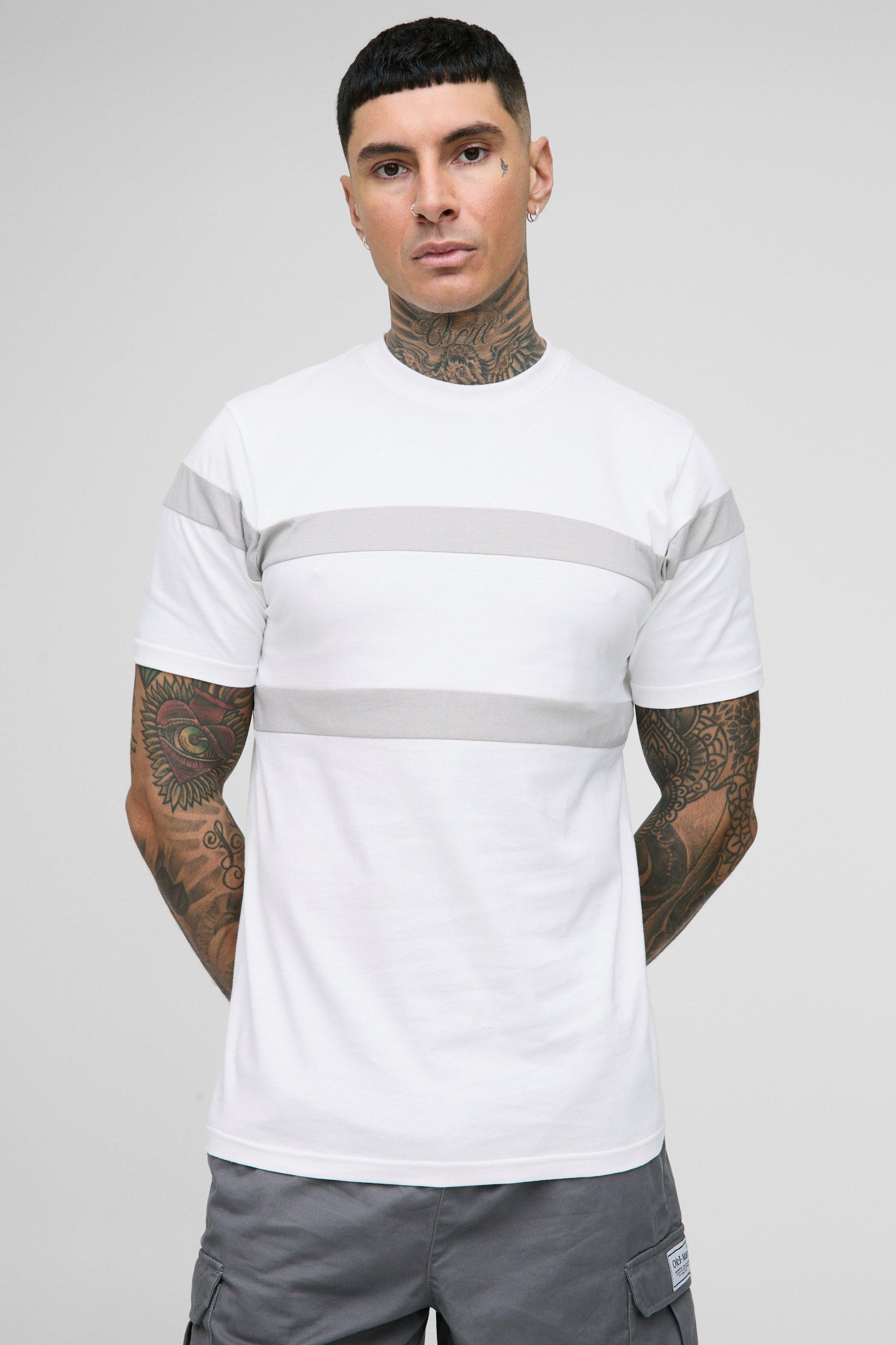 Image of T-shirt Tall Slim Fit a blocchi di colore, Bianco