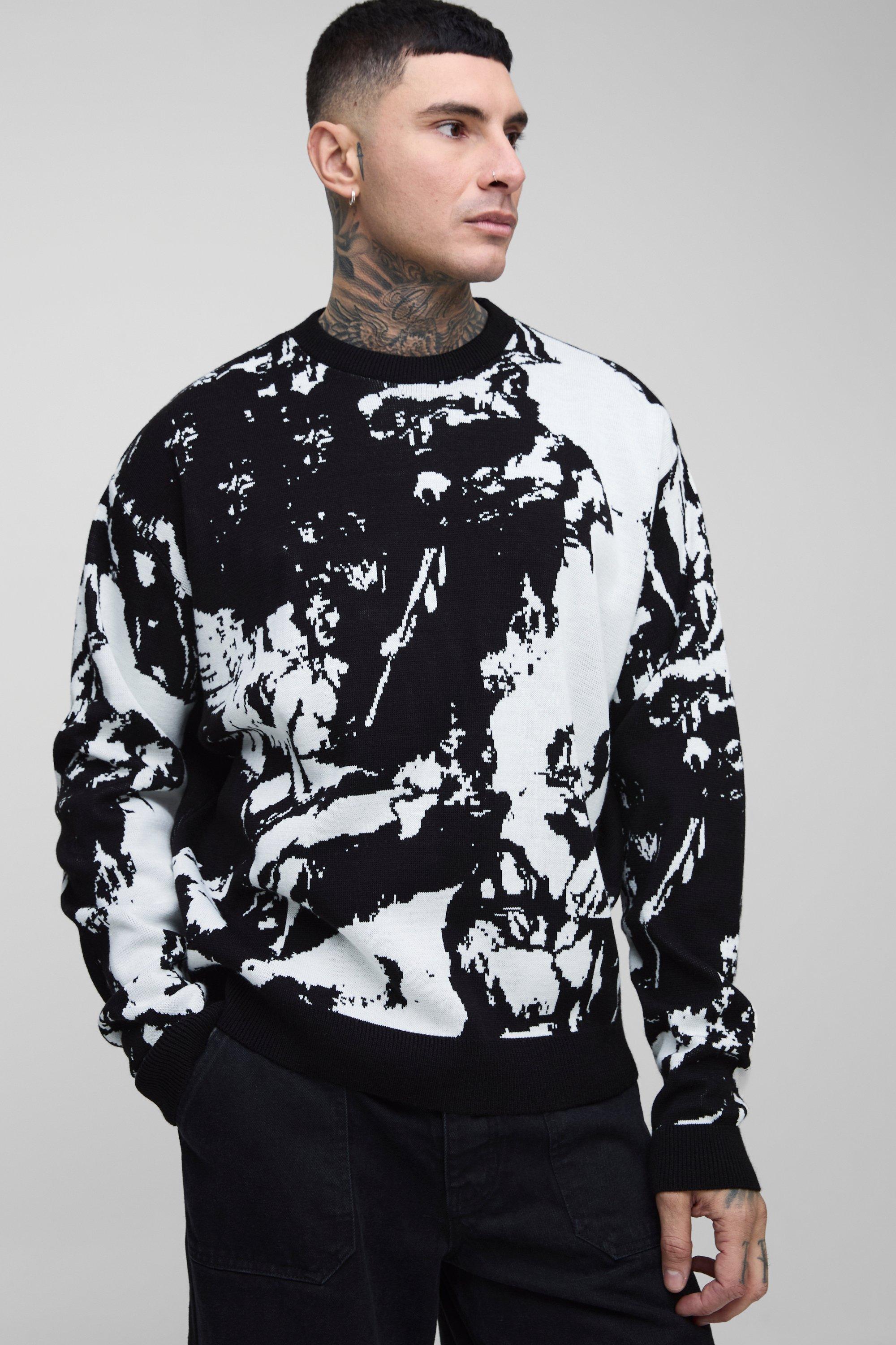 Mens Black Tall Renaissance Boxy Oversized Knitted Jumper, Black