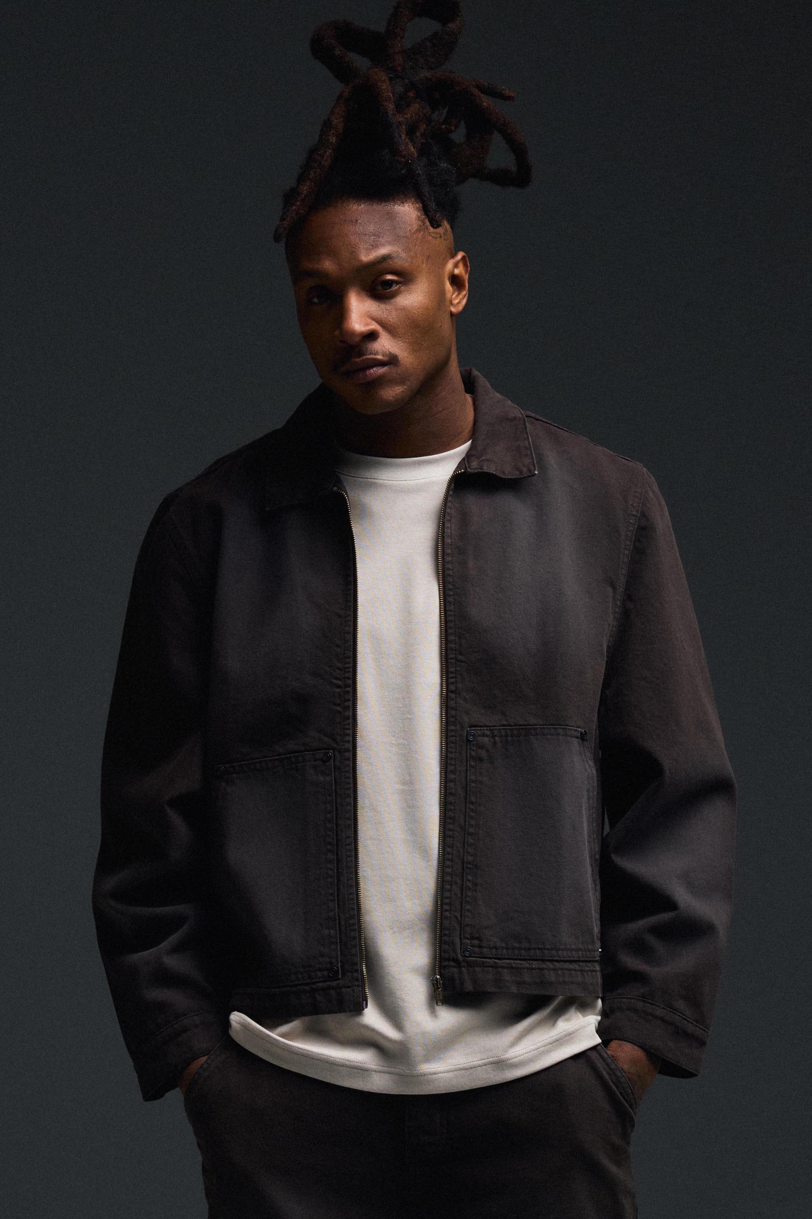 Image of Giacca Harrington in denim slavato stile Carpenter, Brown