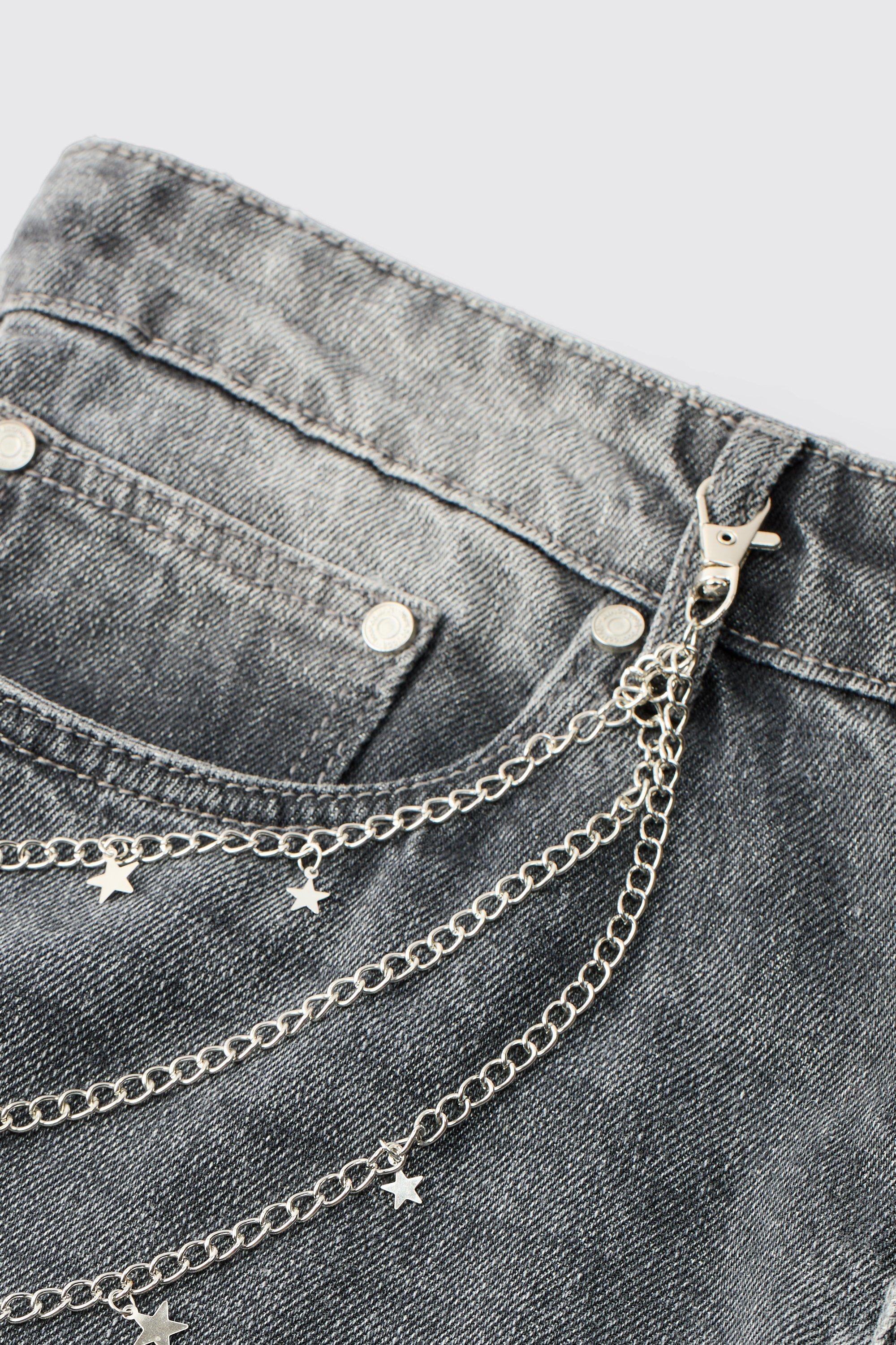 Mens Grey Layered Jean Chain With Stars, Grey