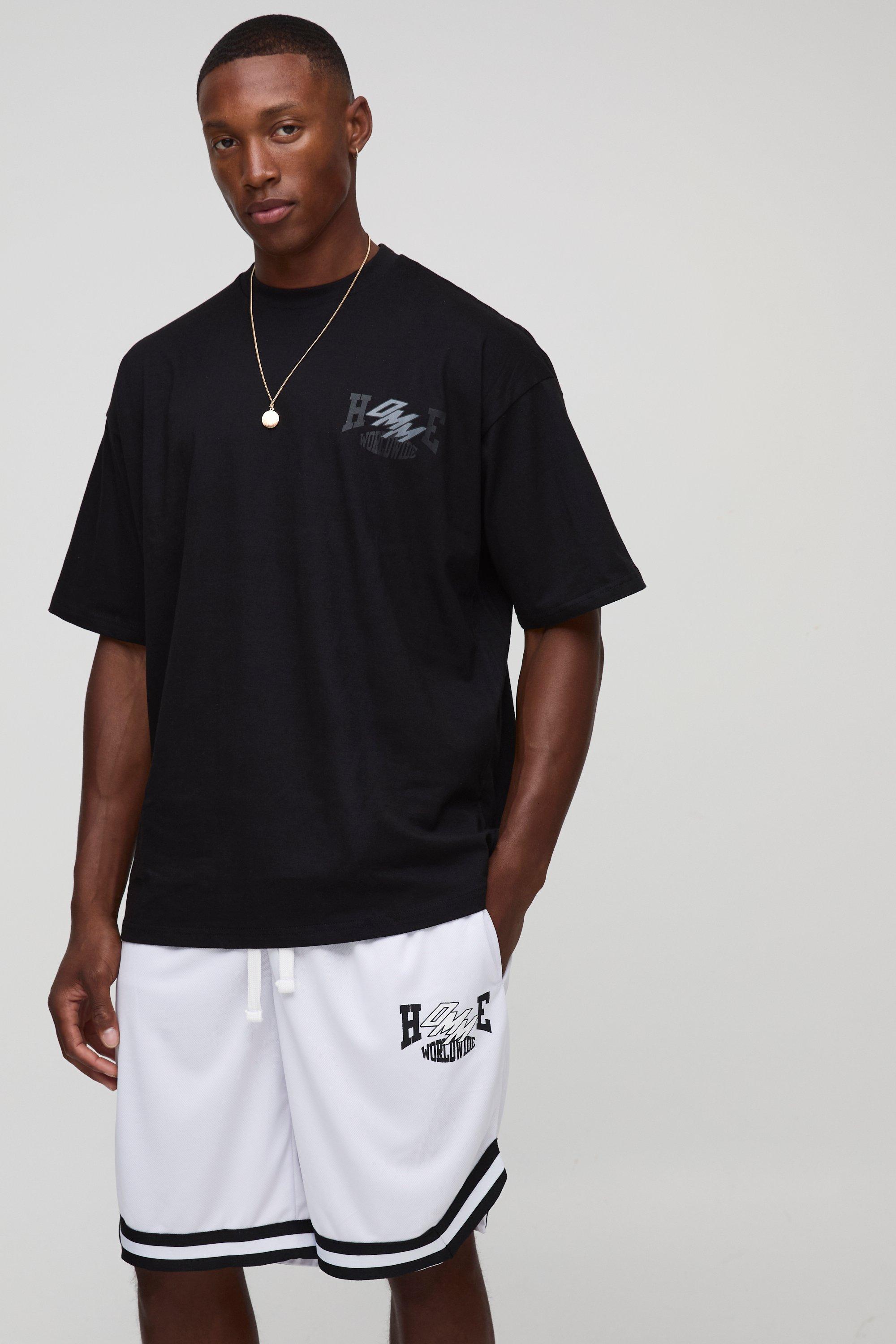 Mens Black Oversized Homme Basketball Short Set, Black