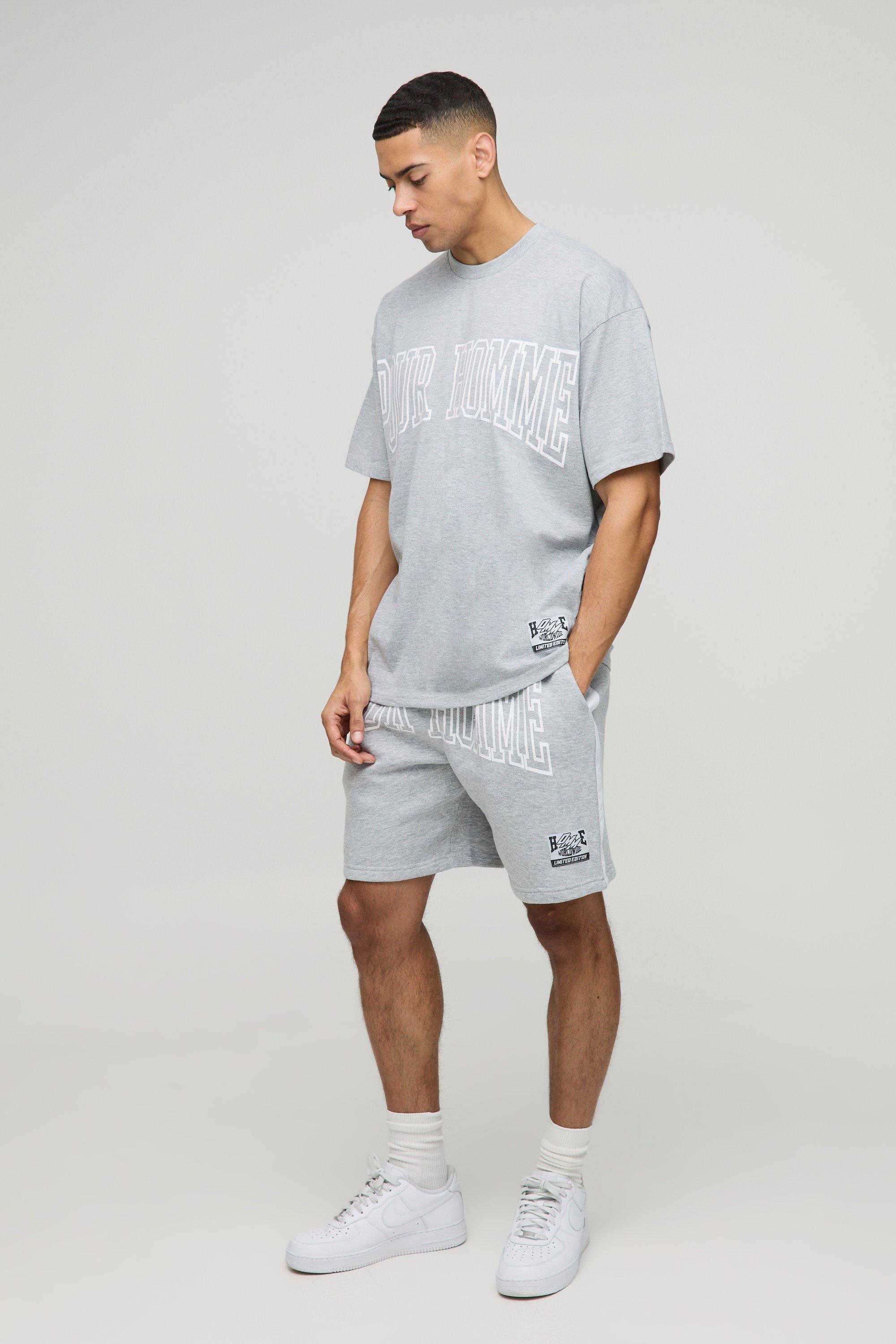 Mens Grey Oversized Homme T-Shirt & Short Set, Grey