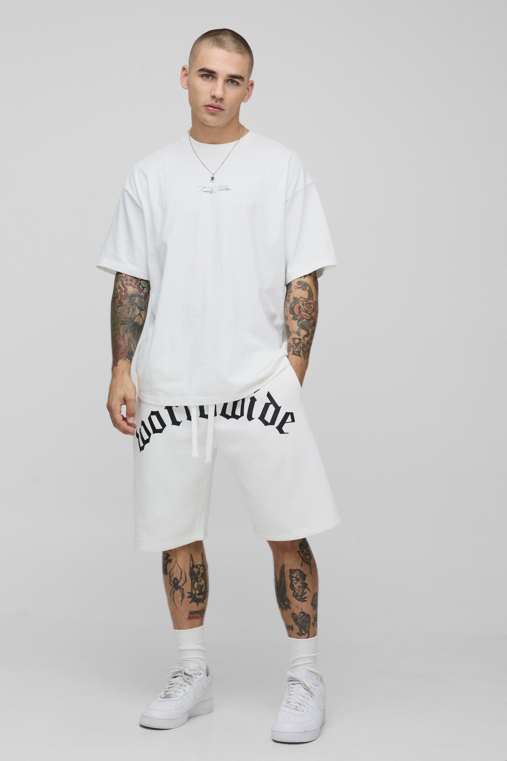 Image of Set T-shirt oversize Worldwide & pantaloncini, Bianco