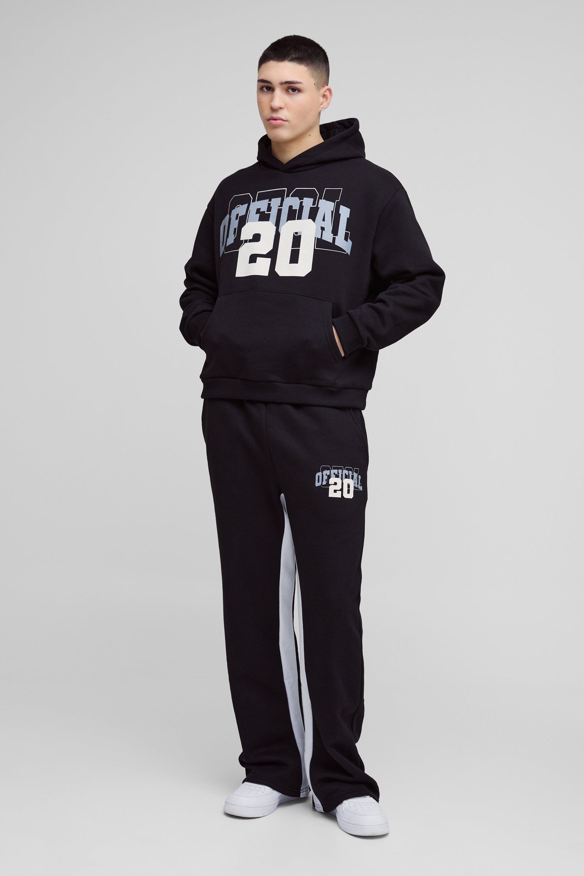 Image of Tuta sportiva squadrata oversize Official stile Varsity con inserti e smagliature, Nero