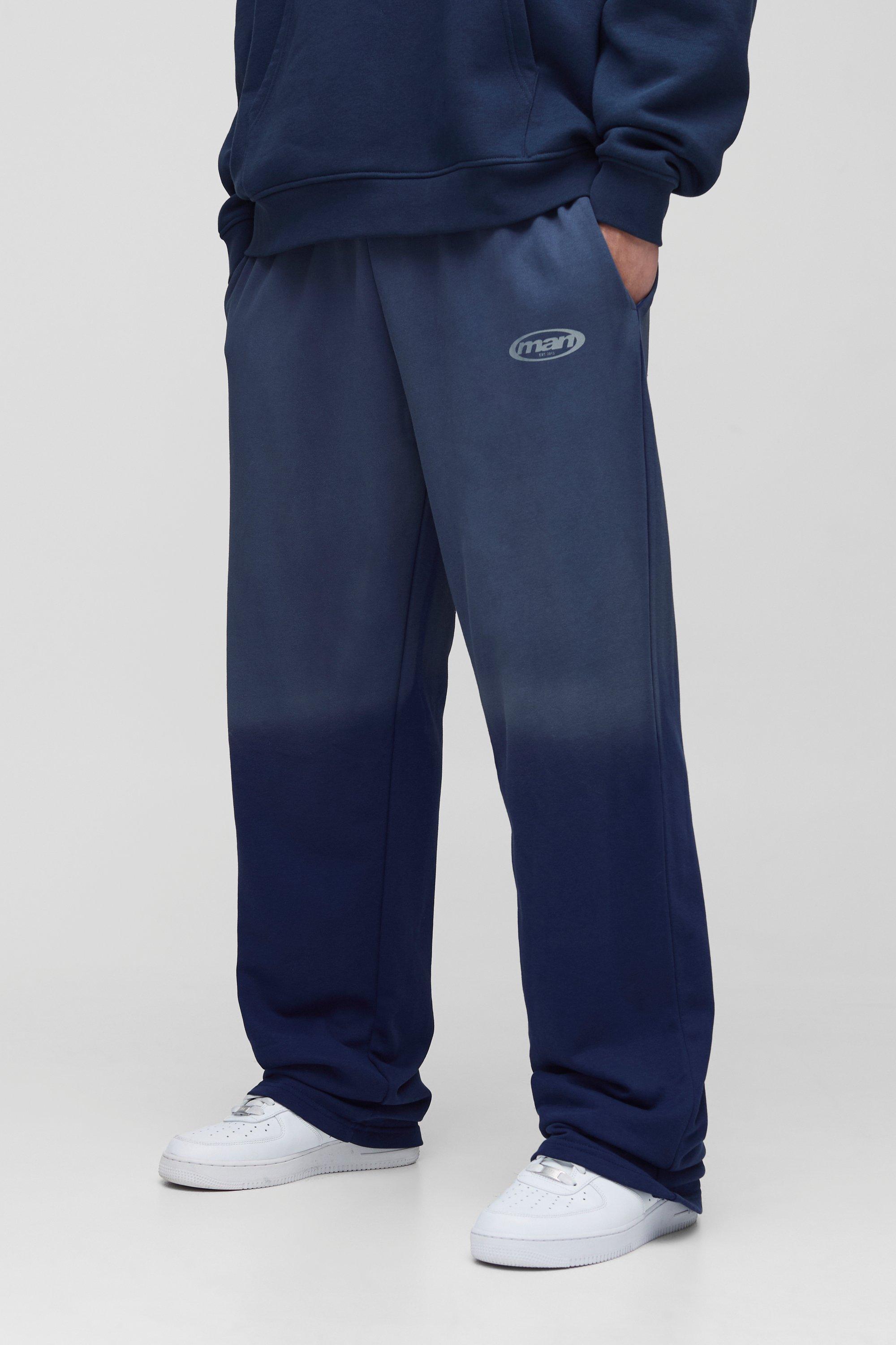Mens Navy Tall Spray Wash Print Relaxed Joggers, Navy