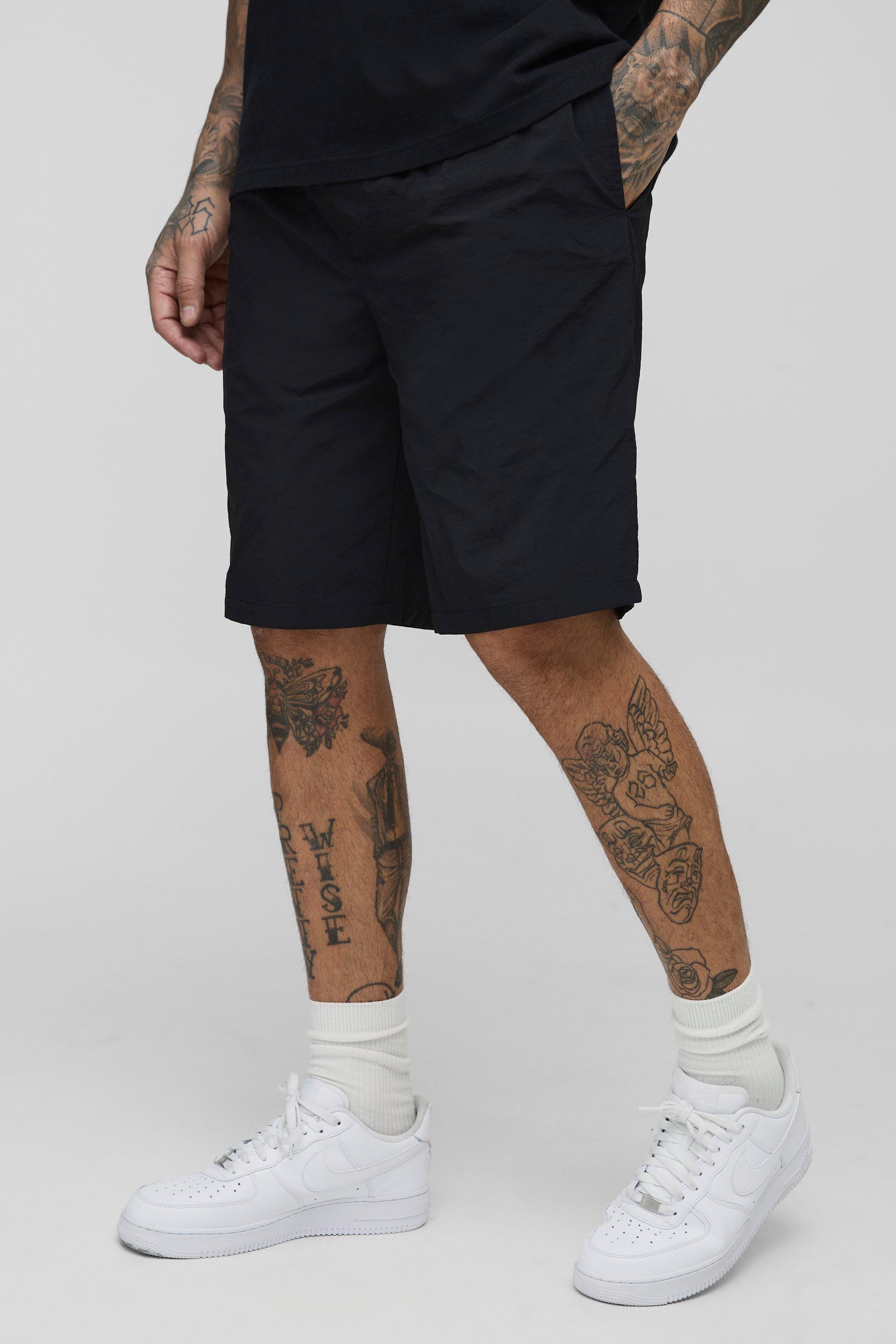 Mens Black Tall Elasticated Waist Nylon Shorts, Black