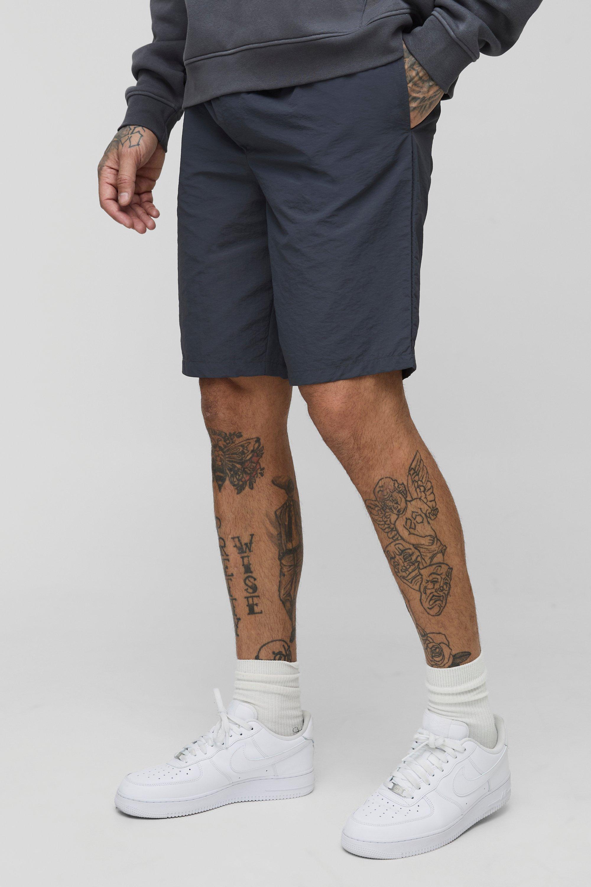Mens Grey Tall Elasticated Waist Nylon Shorts, Grey