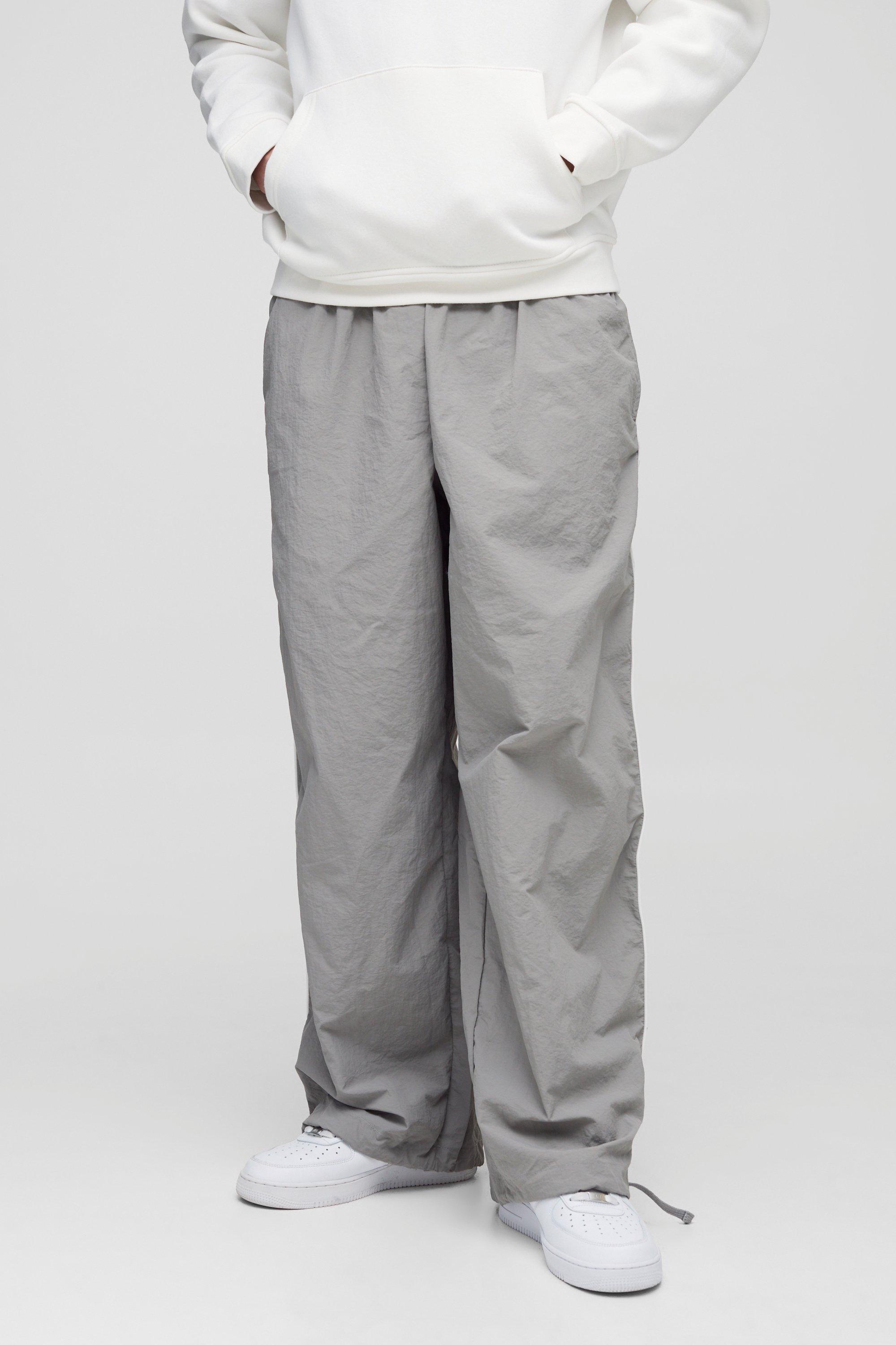 Mens Grey Tall Piping Detail Parachute Trousers, Grey