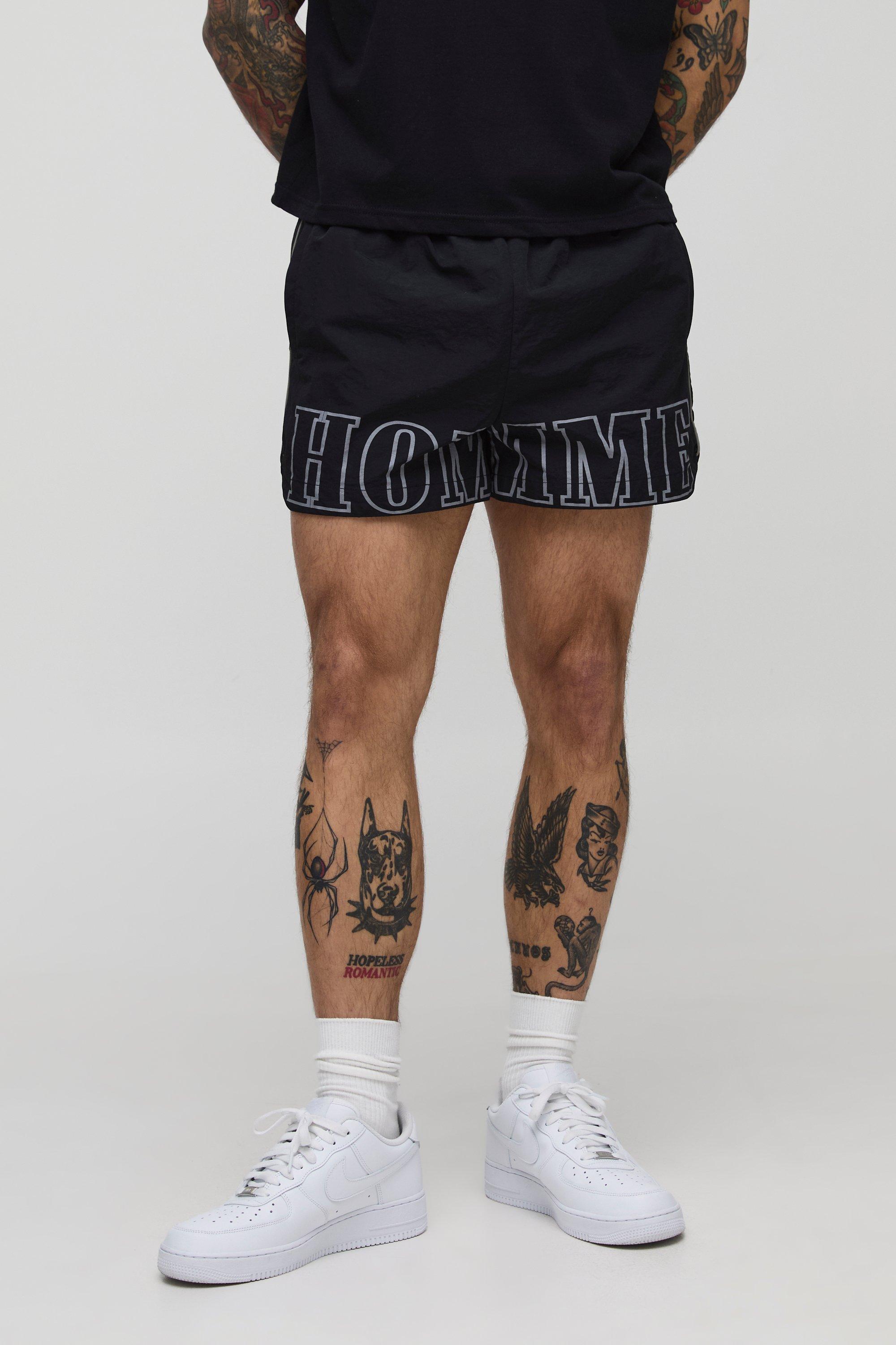 Mens Black Elasticated Waist Printed Nylon Fighter Shorts, Black