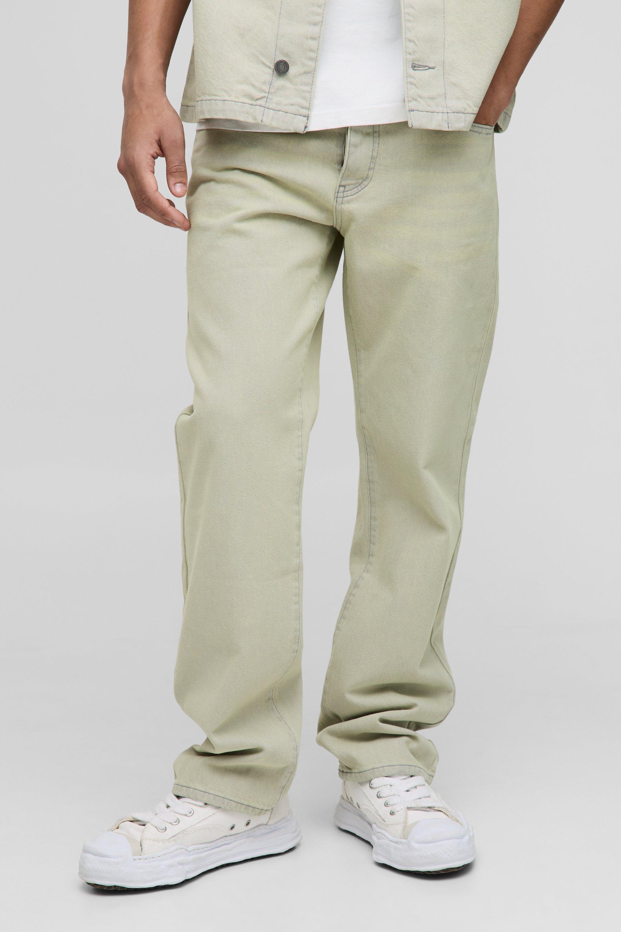Mens Beige Straight Fit Stone Washed Jeans, Beige
