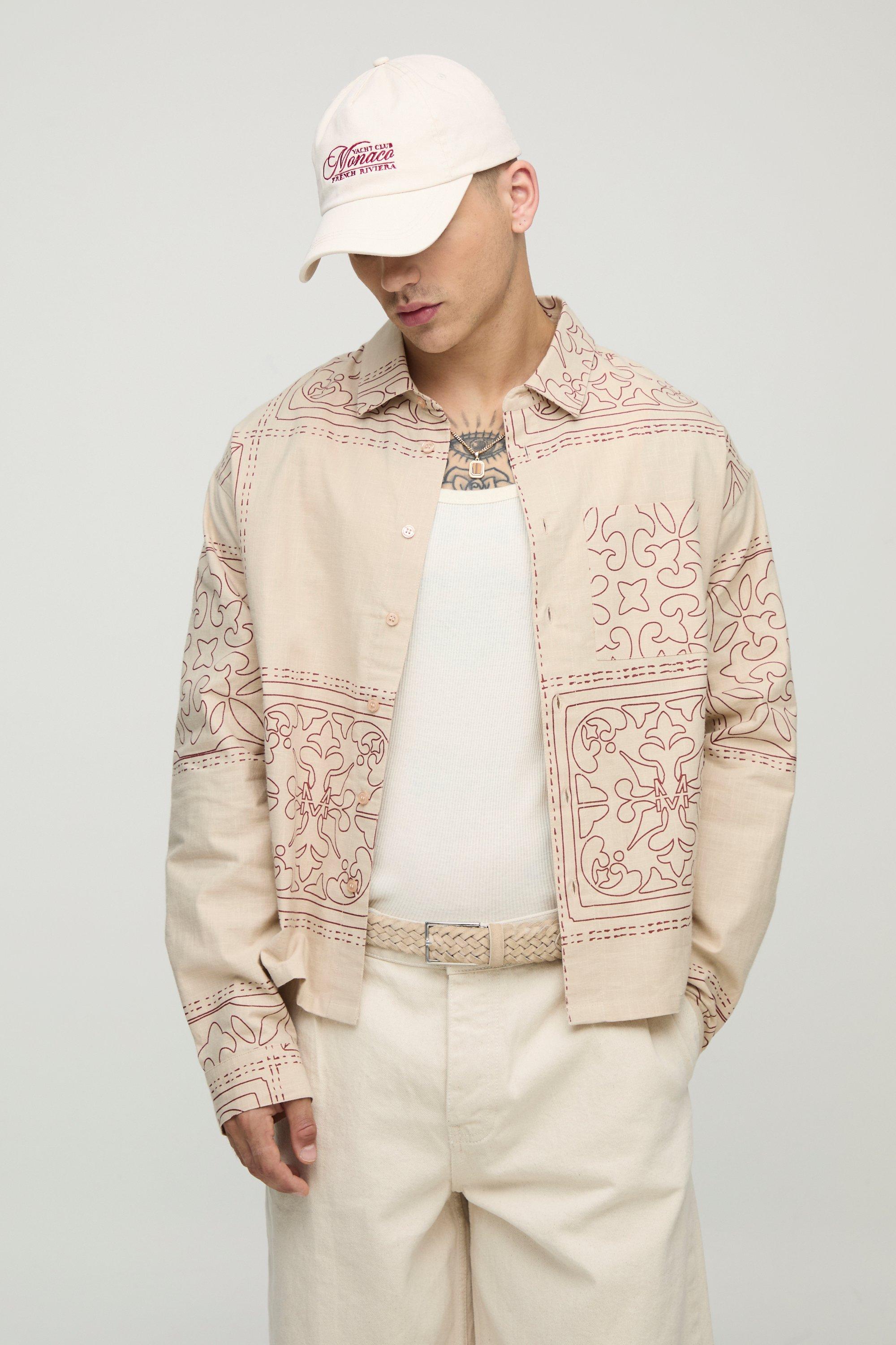 Oversized Boxy Linen Look Printed Collared Shirt