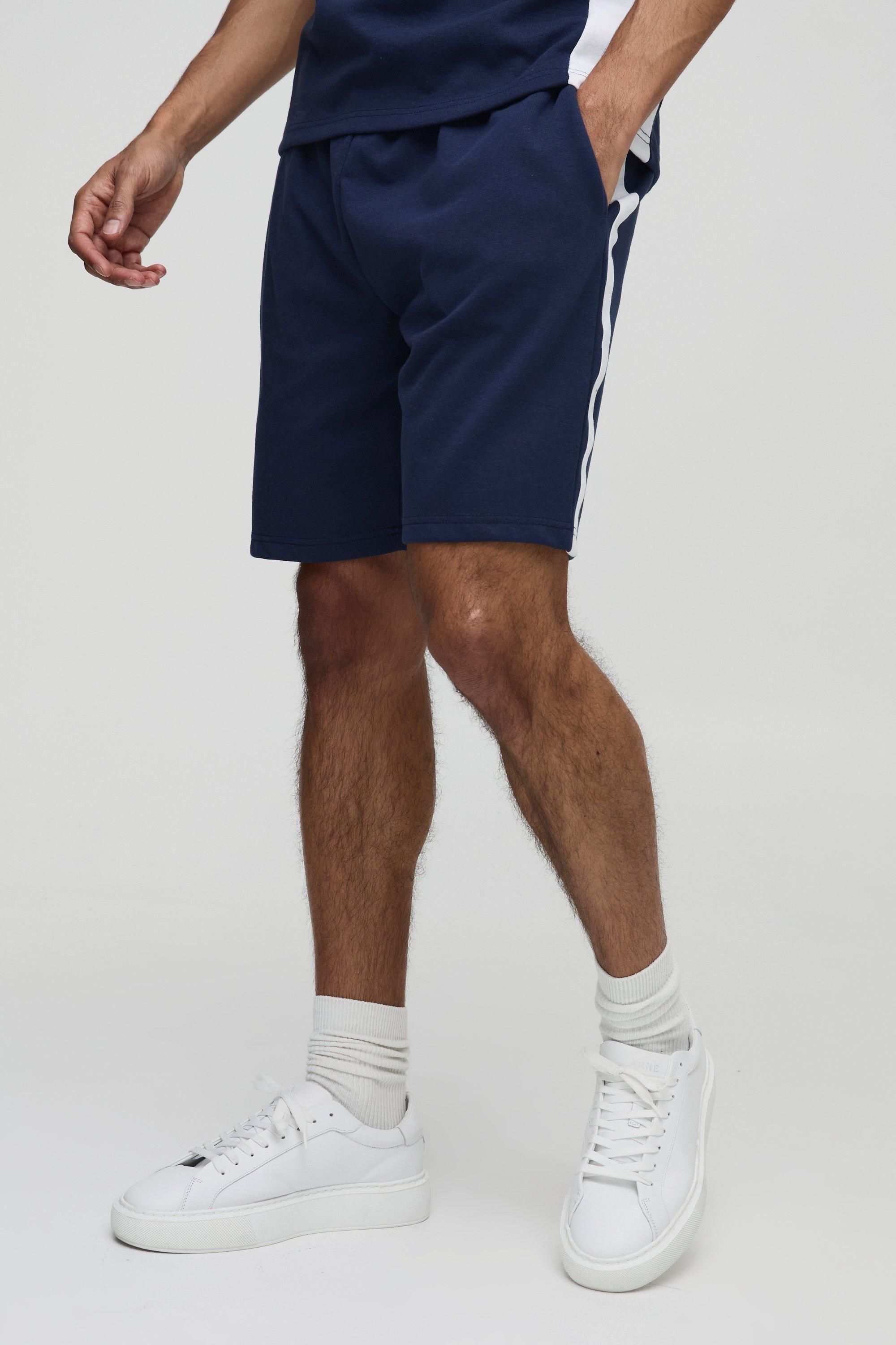 Mens Navy Relaxed Interlock Mid Length Shorts, Navy