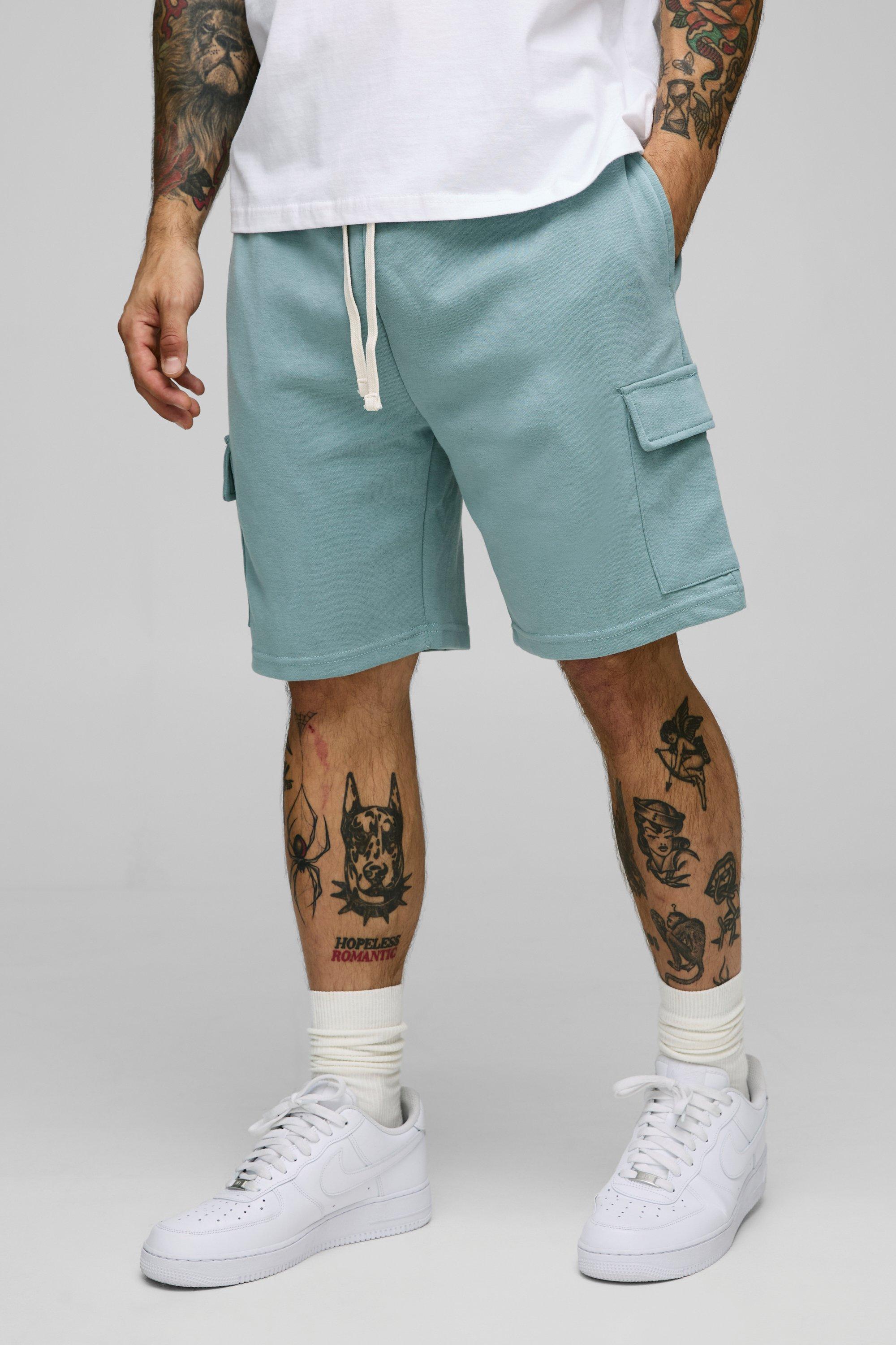 Mens Green Relaxed Fit Interlock Cargo Shorts, Green