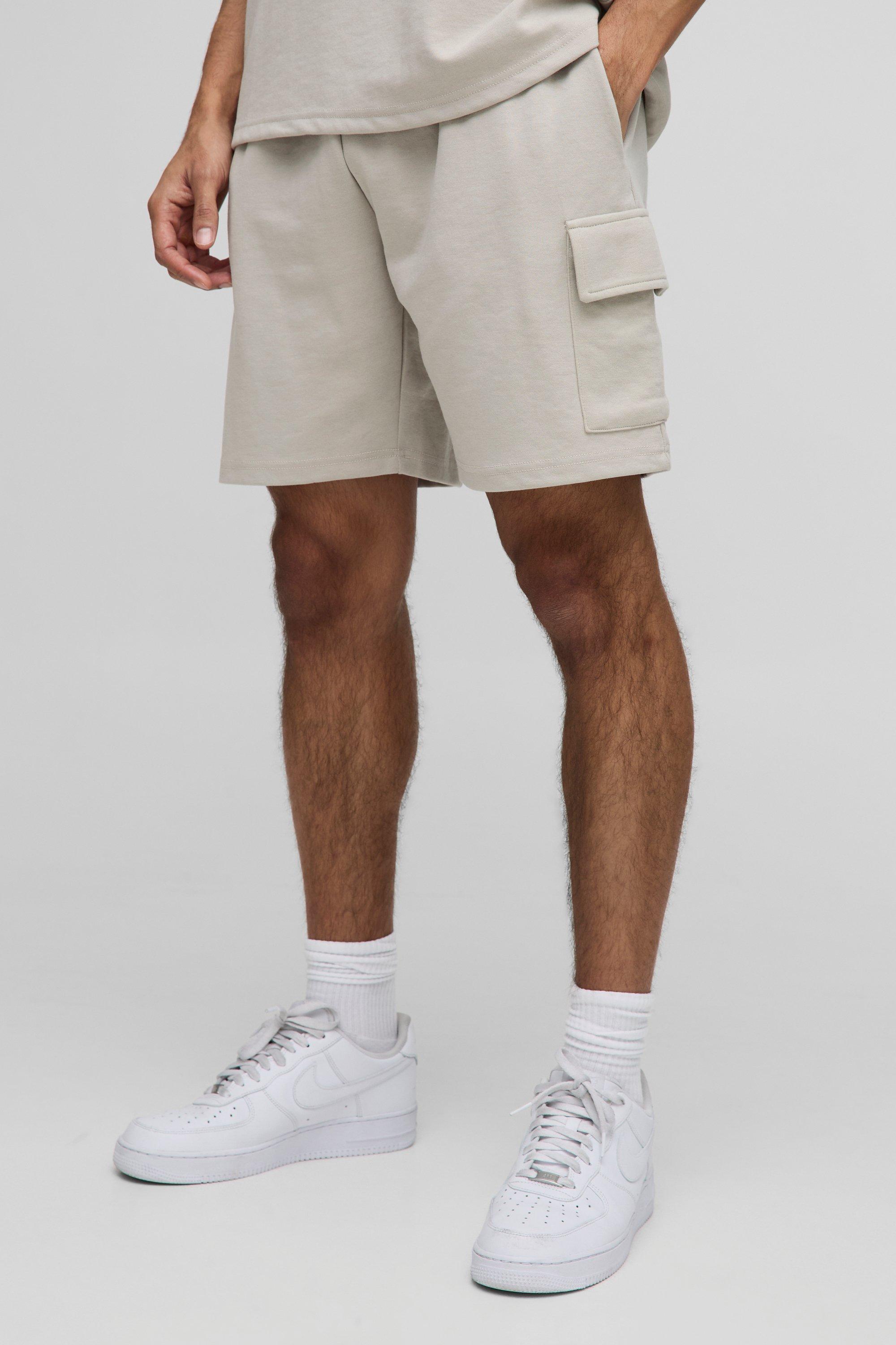 Mens Beige Relaxed Fit Interlock Cargo Shorts, Beige