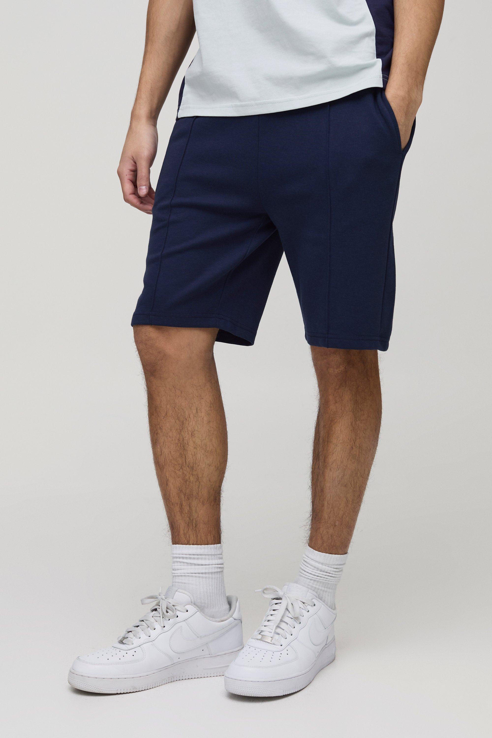 Mens Navy Slim Fit Interlock Smart Pintuck Short, Navy