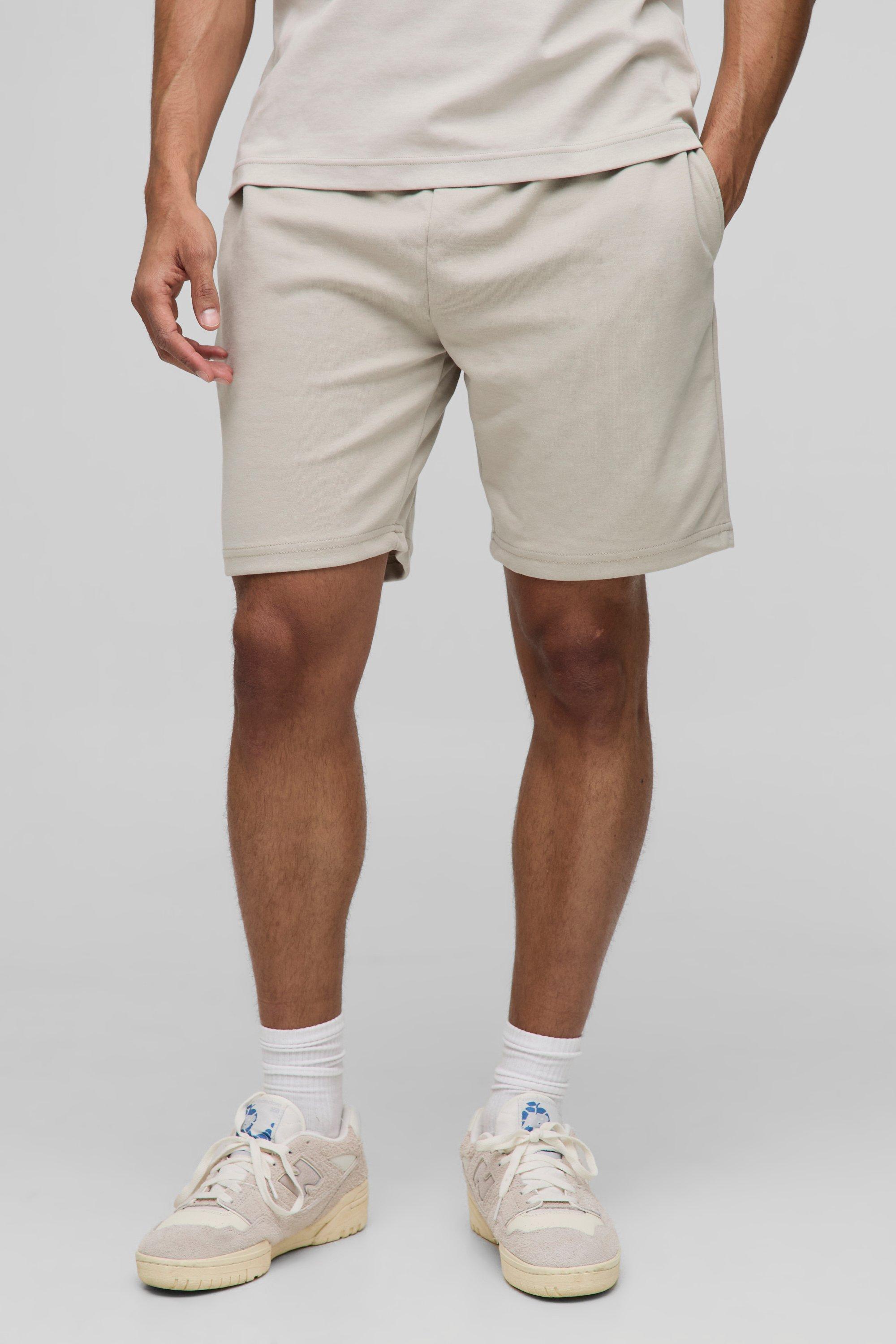 Mens Beige Relaxed Fit Mid Length Interlock Short, Beige