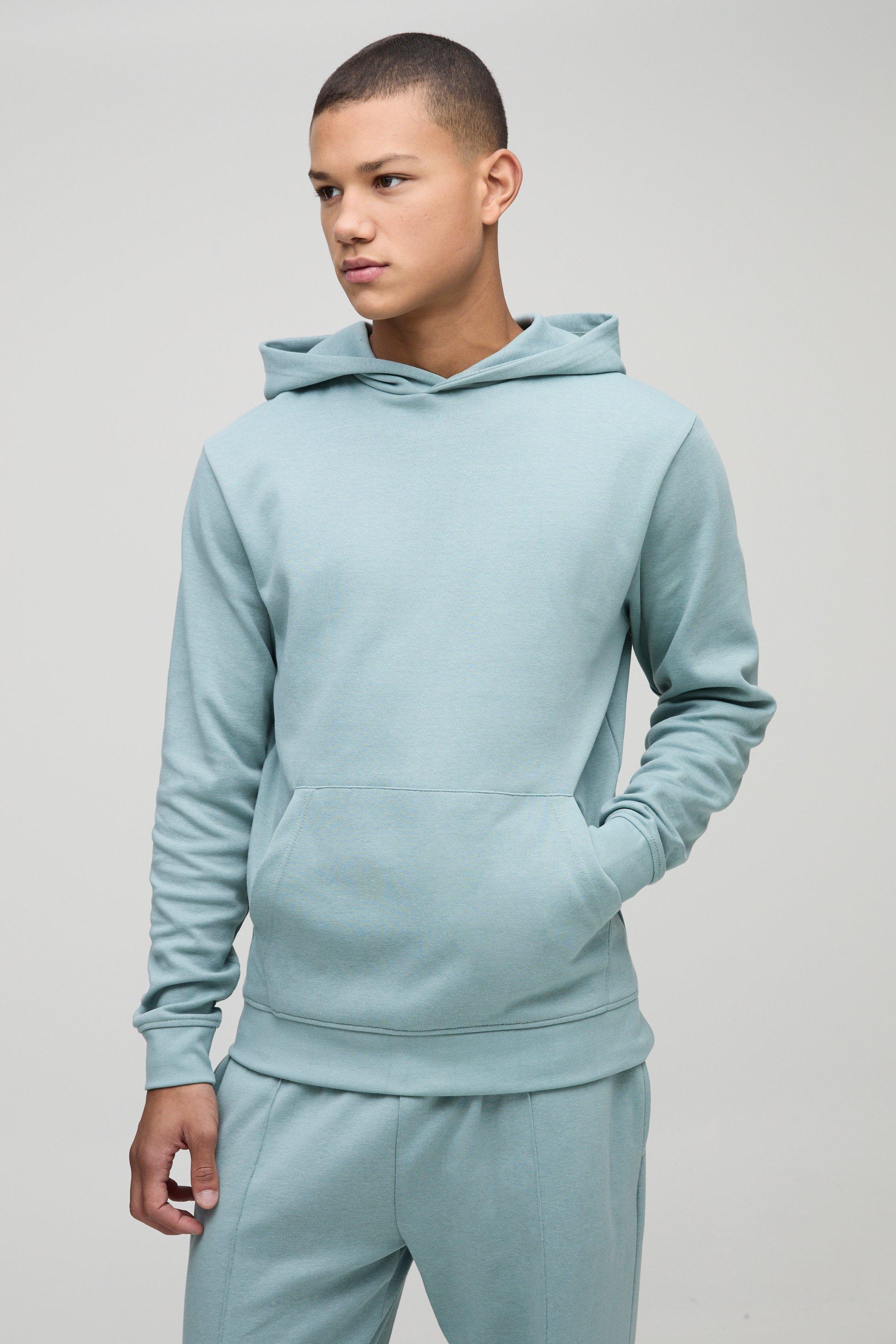 Mens Green Slim Fit Interlock Hoodie, Green