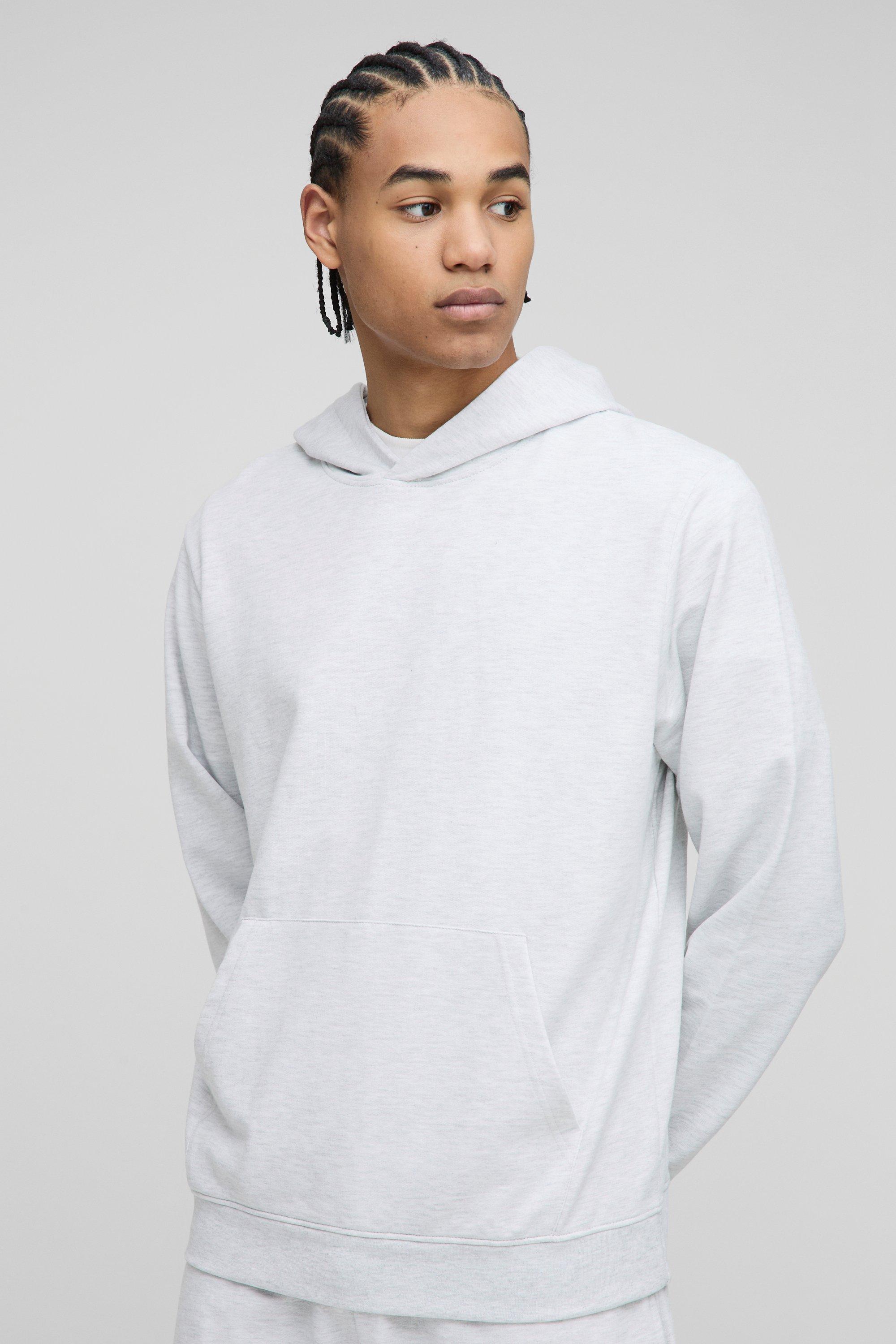 Mens Grey 260GSM Loopback Basic Regular Fit Over The Head Hoodie, Grey