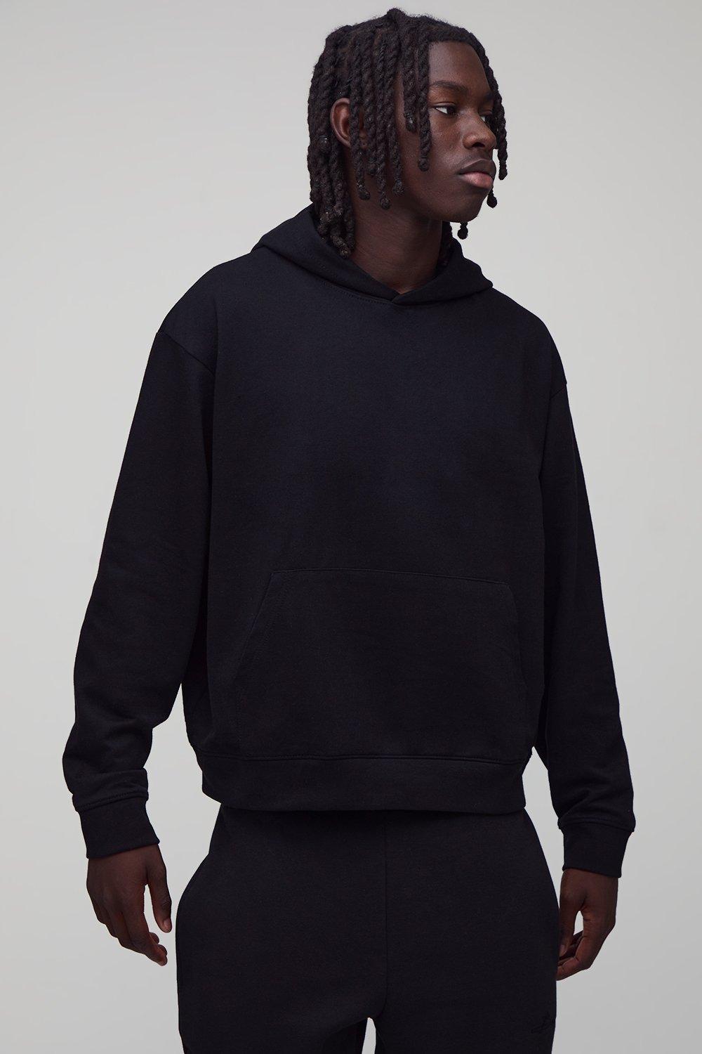 Mens Black Lightweight Basic Oversized Boxy Hoodie, Black