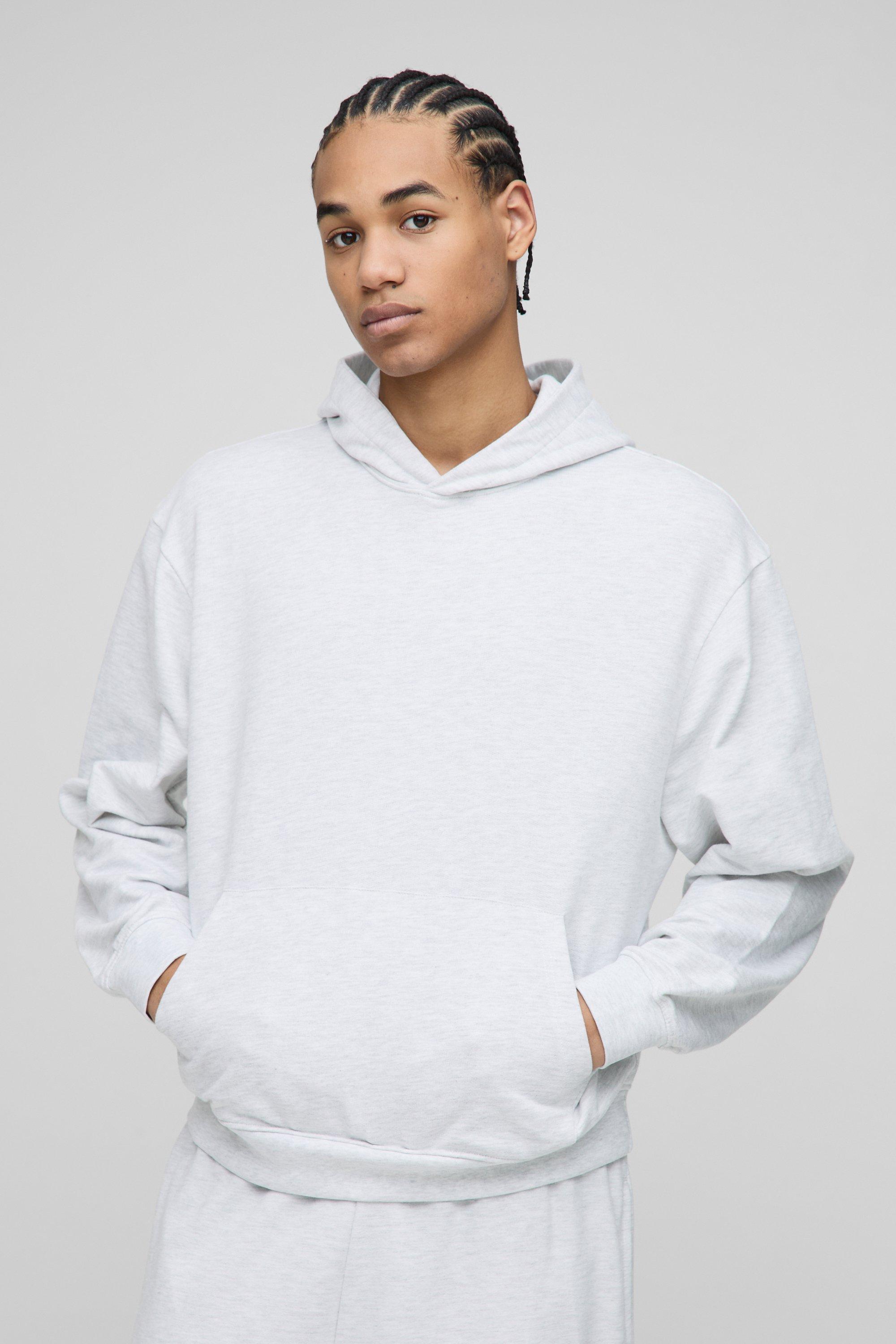 Mens Grey Lightweight Basic Oversized Boxy Hoodie, Grey