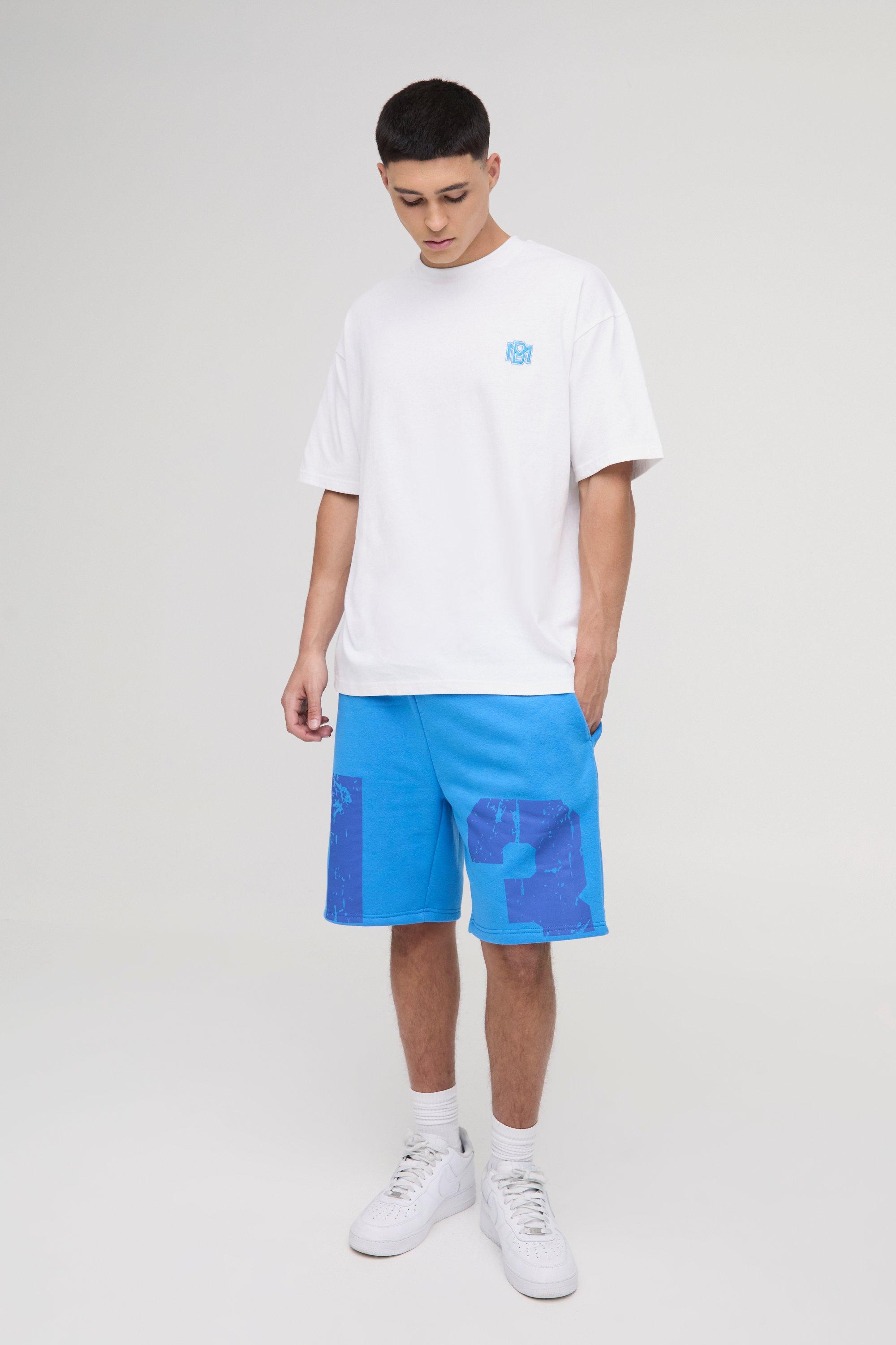Mens White Oversized Embroidered T-shirt And Short Set, White