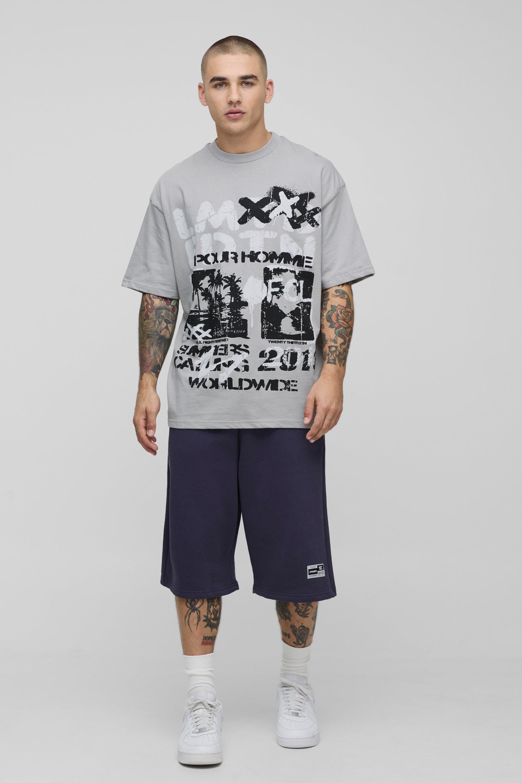 Mens Grey Oversized Limited Edition T-shirt and Short set, Grey