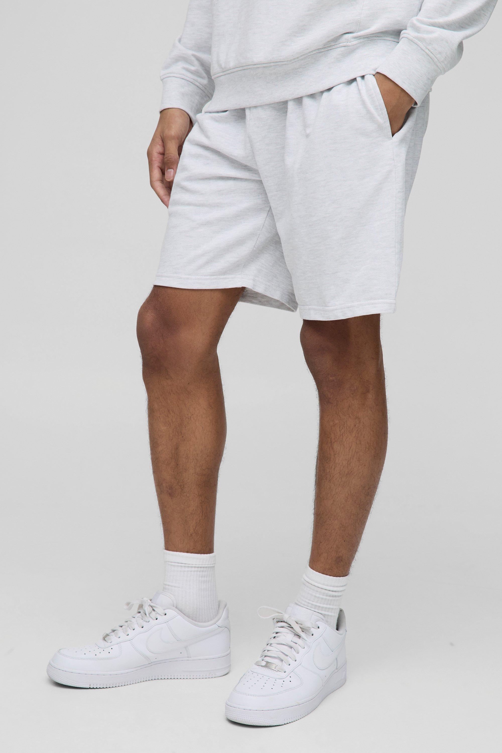 Mens Grey 260GSM Loopback Basic Relaxed Fit Mid Length Shorts, Grey